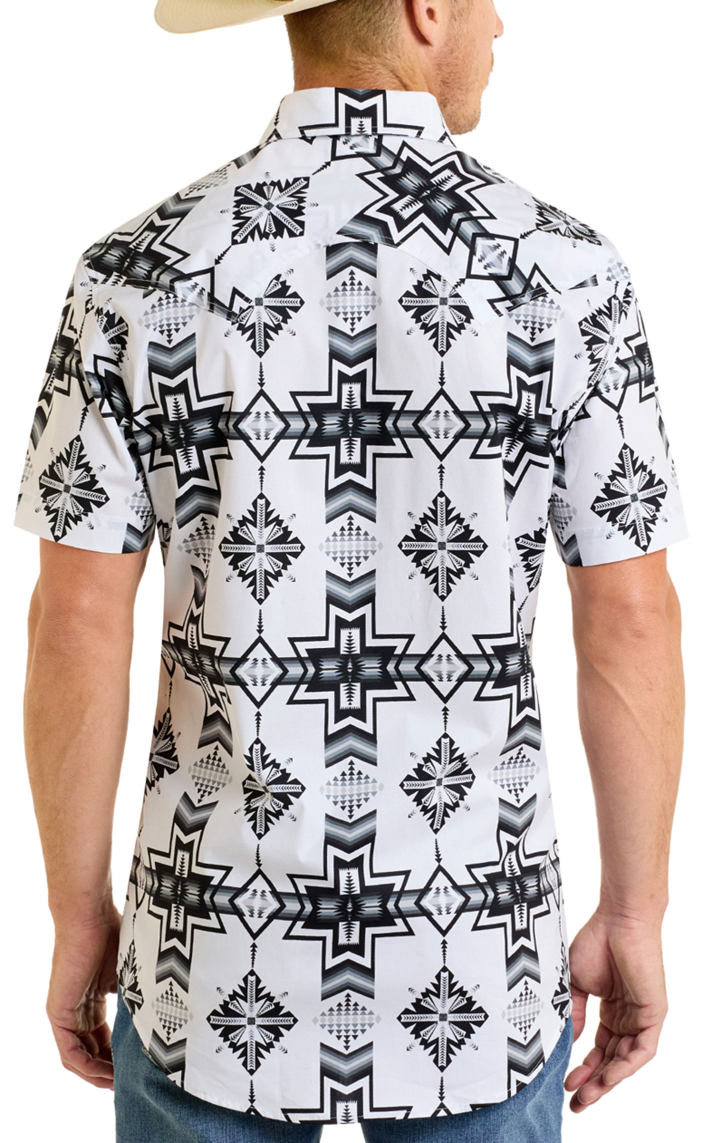 Rock & Roll Denim Men's Black & White Aztec Print Western Shirt - Image 1