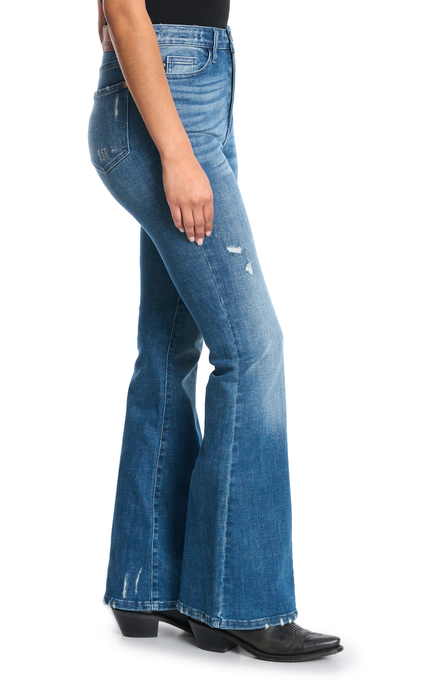 Judy Blue Women's Dark High Waist Distressed Flare Jeans - Image 1