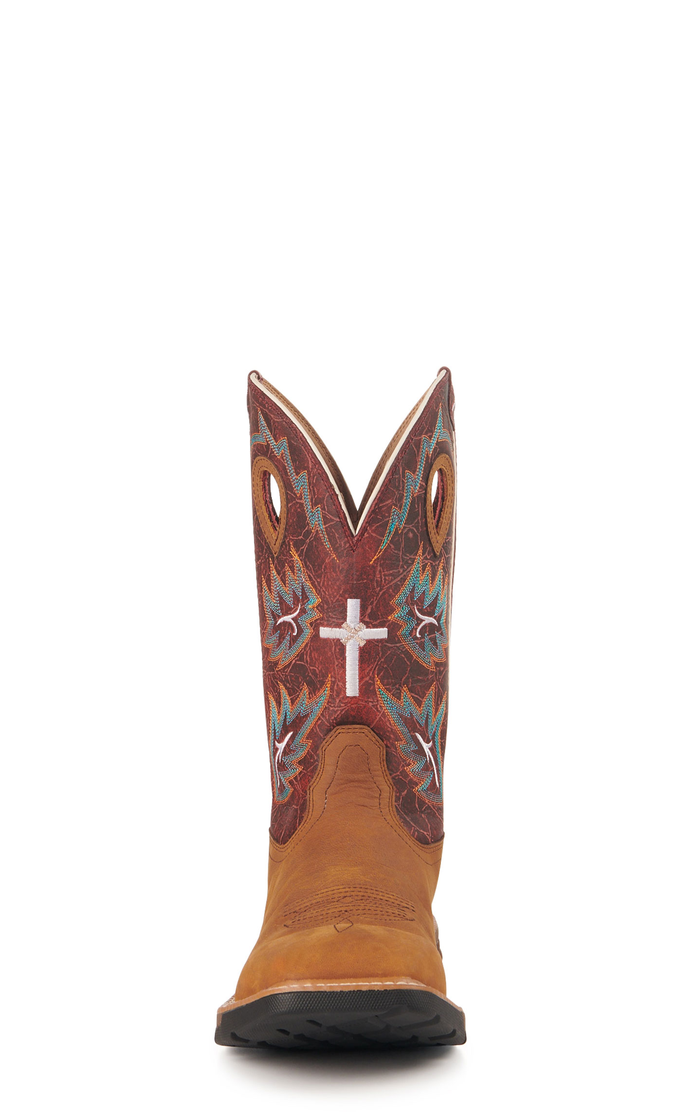 Twisted X Men's Tan and Burgundy Waterproof CellStretch Wide Square Toe Work Boots - Image 1
