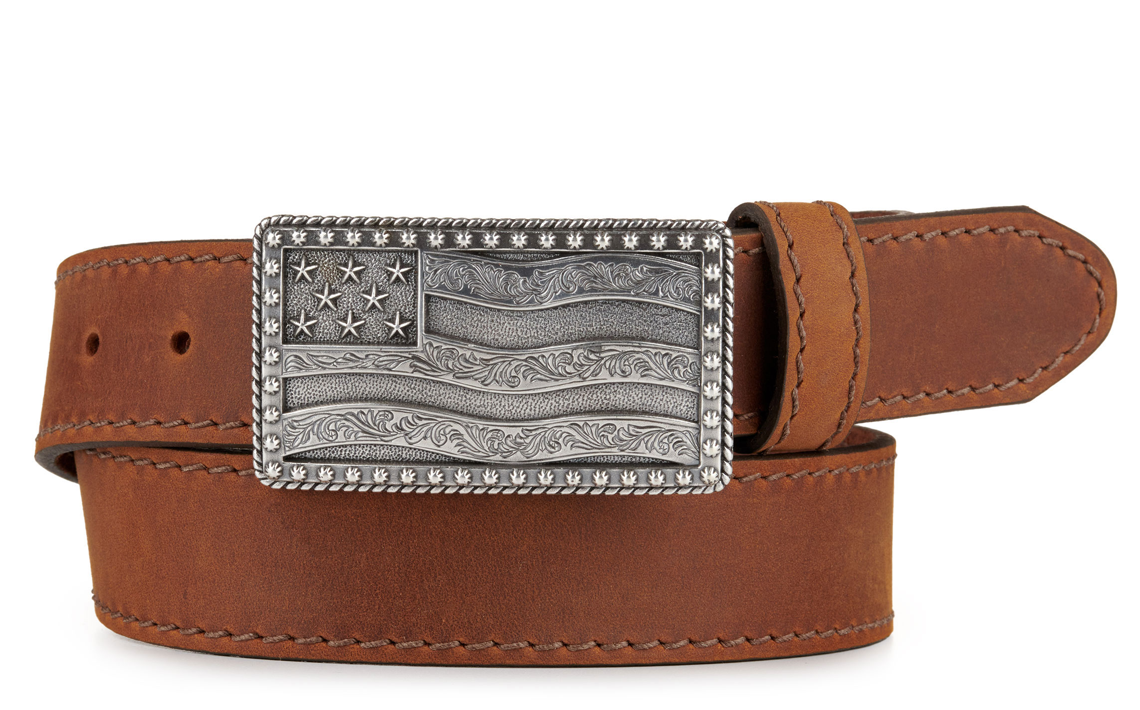 Justin Men's Brown Flying High with Flag Buckle Western Belt - Image 1