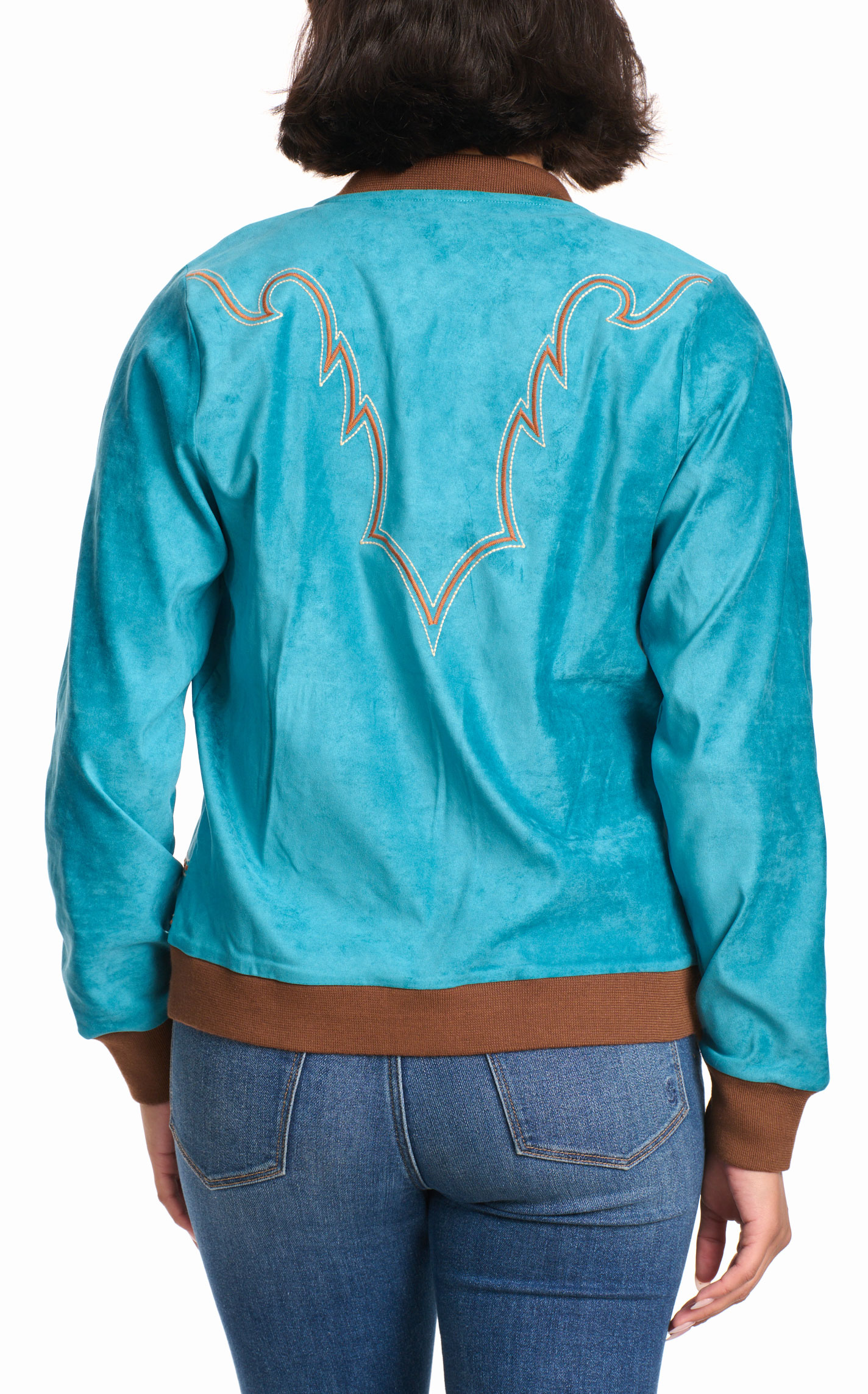 Rockin C Women's Turquoise & Caramel Faux Suede Jacket - Image 1