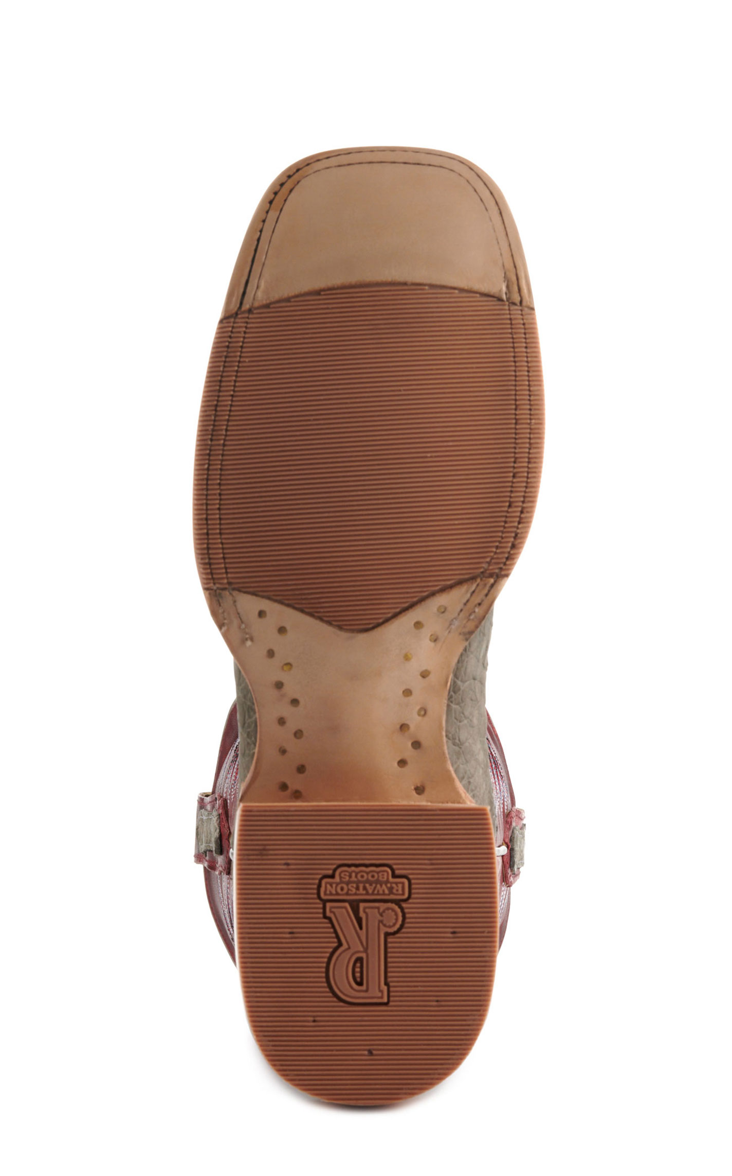 R. Watson Men's Rose Red and Charcoal Sueded Caiman Hybrid Wide Square Toe Exotic Cowboy Boots - Image 1