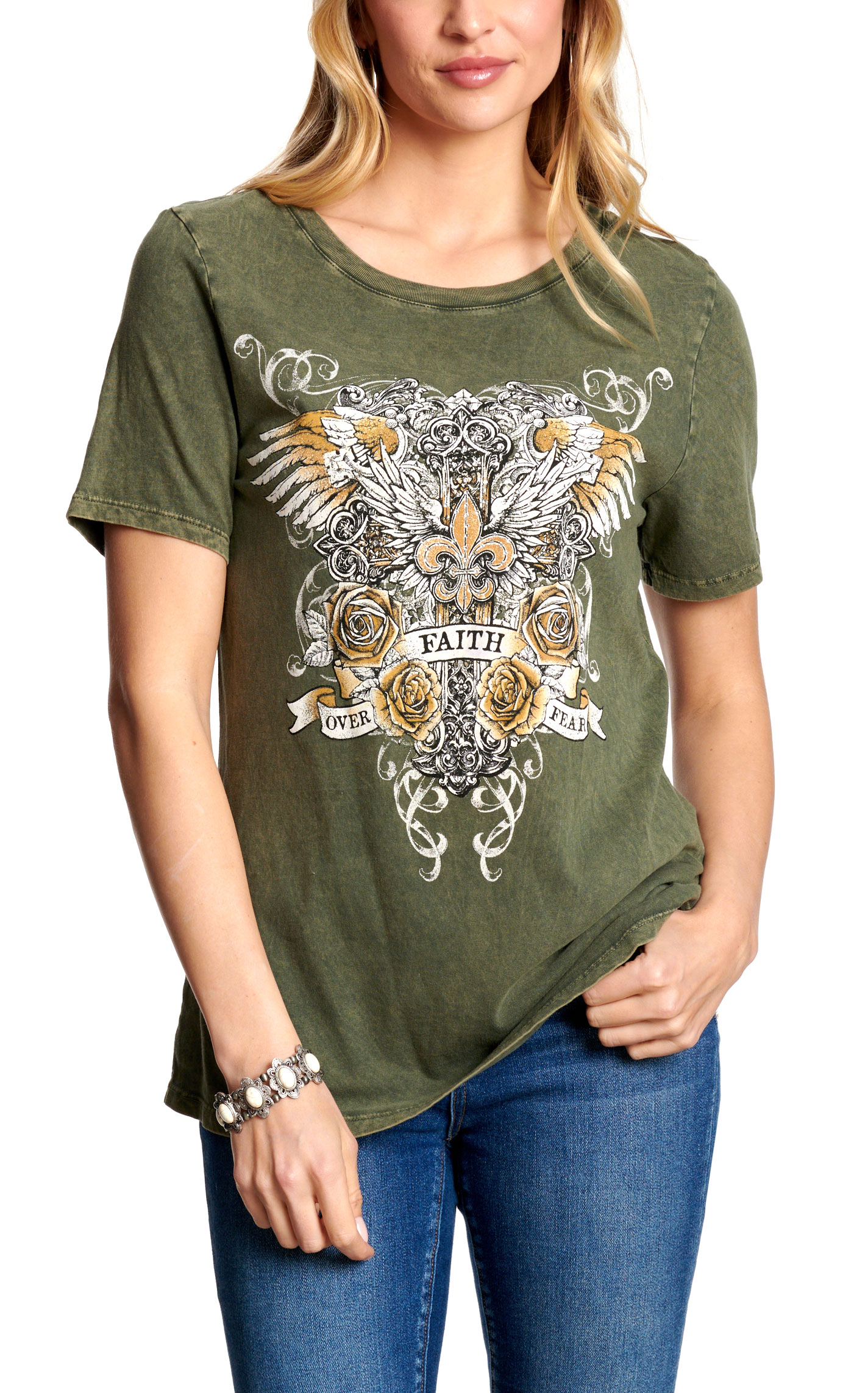 R. Rouge Women's Olive Green Faith Over Fear Top - Image 1