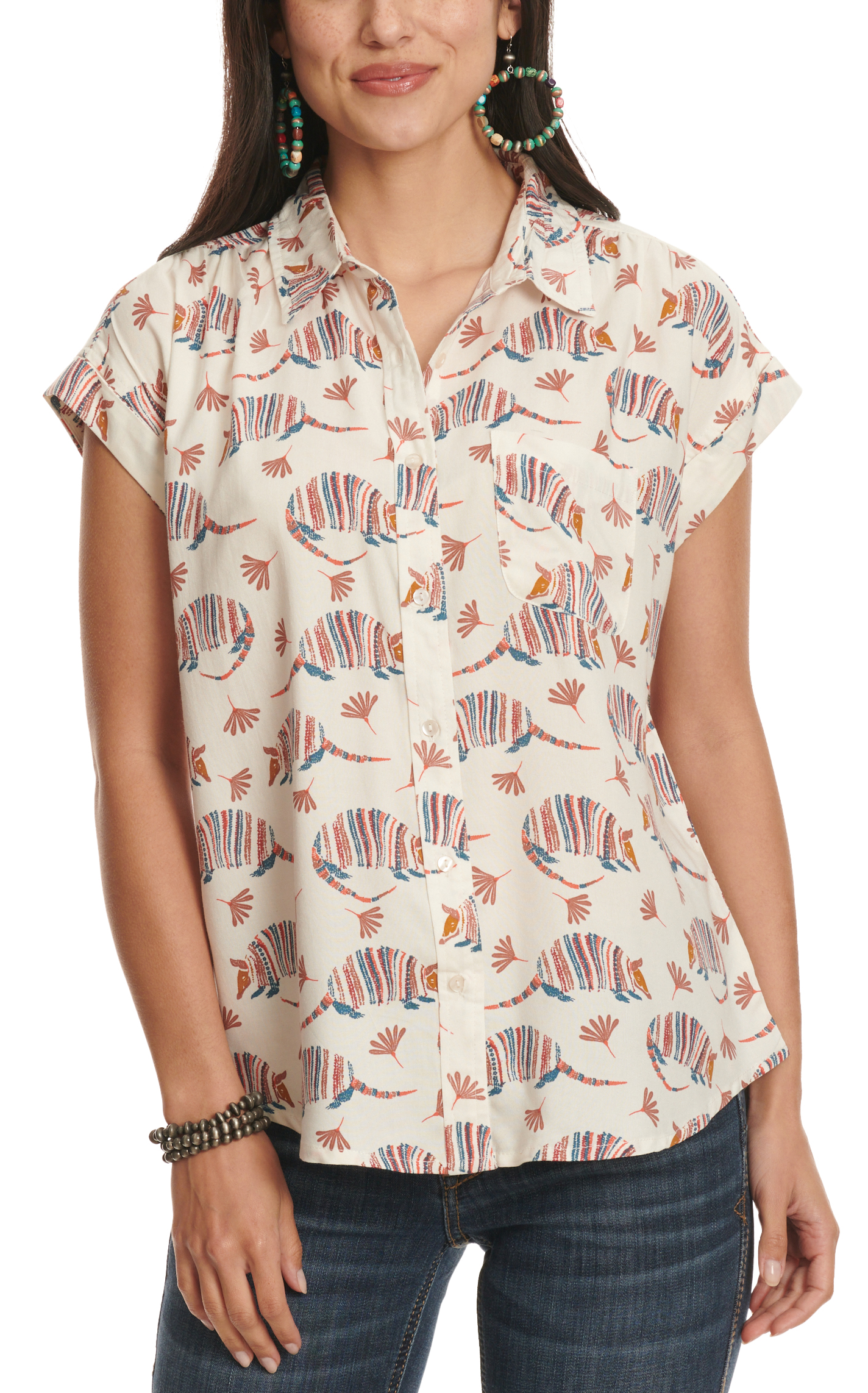 Cotton & Rye Women's Cream & Colorful Armadillo Print Top - Image 2