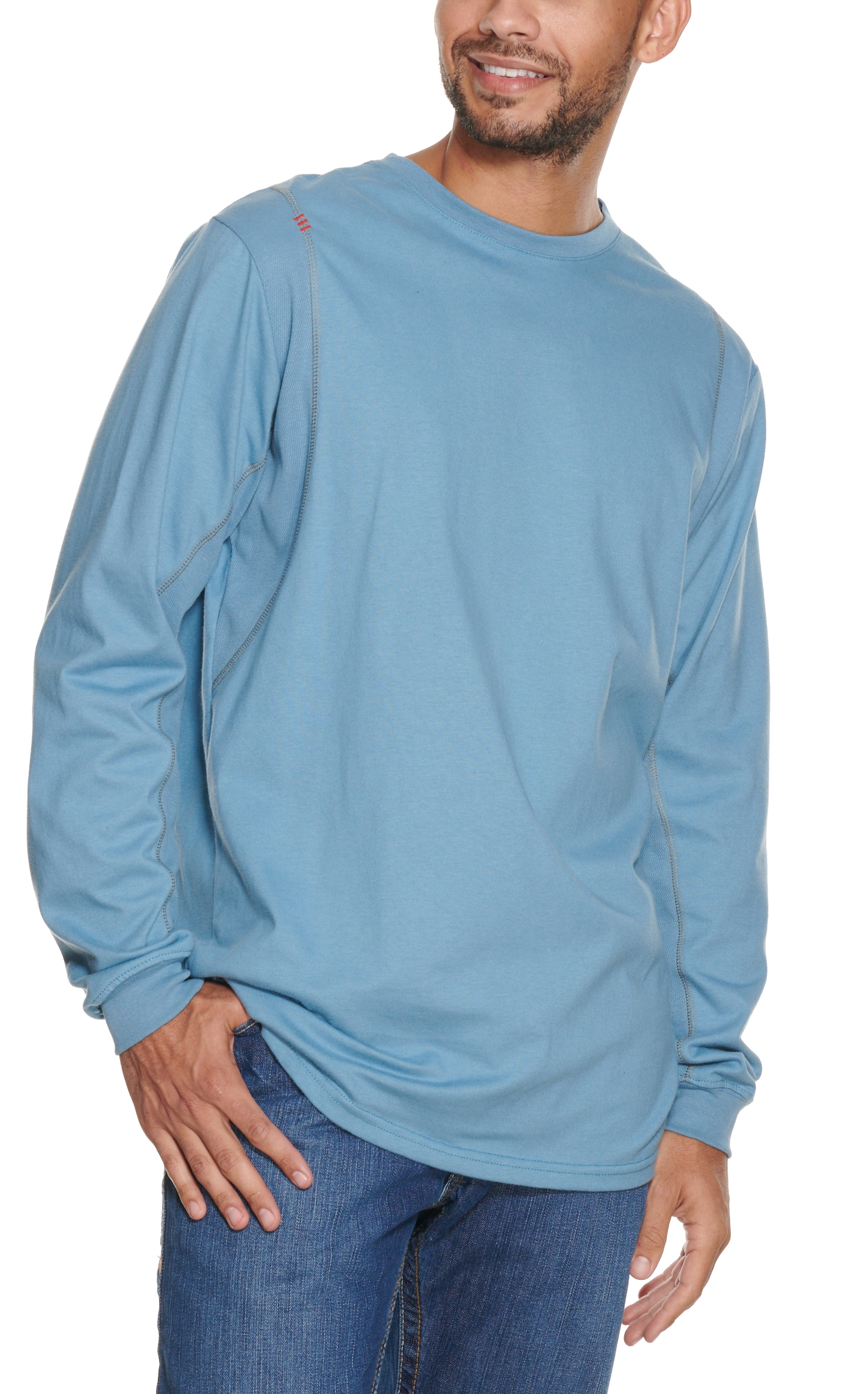 Ariat Men's Air Crew Steel Blue Long Sleeve FR Work T-Shirt - Image 1