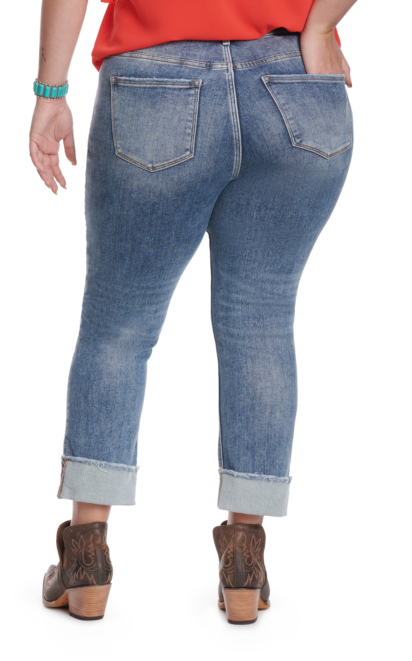 Lovervet by Vervet Women's Light Wash Distressed Wide Cuffed Jeans - Plus Sizes - Image 1