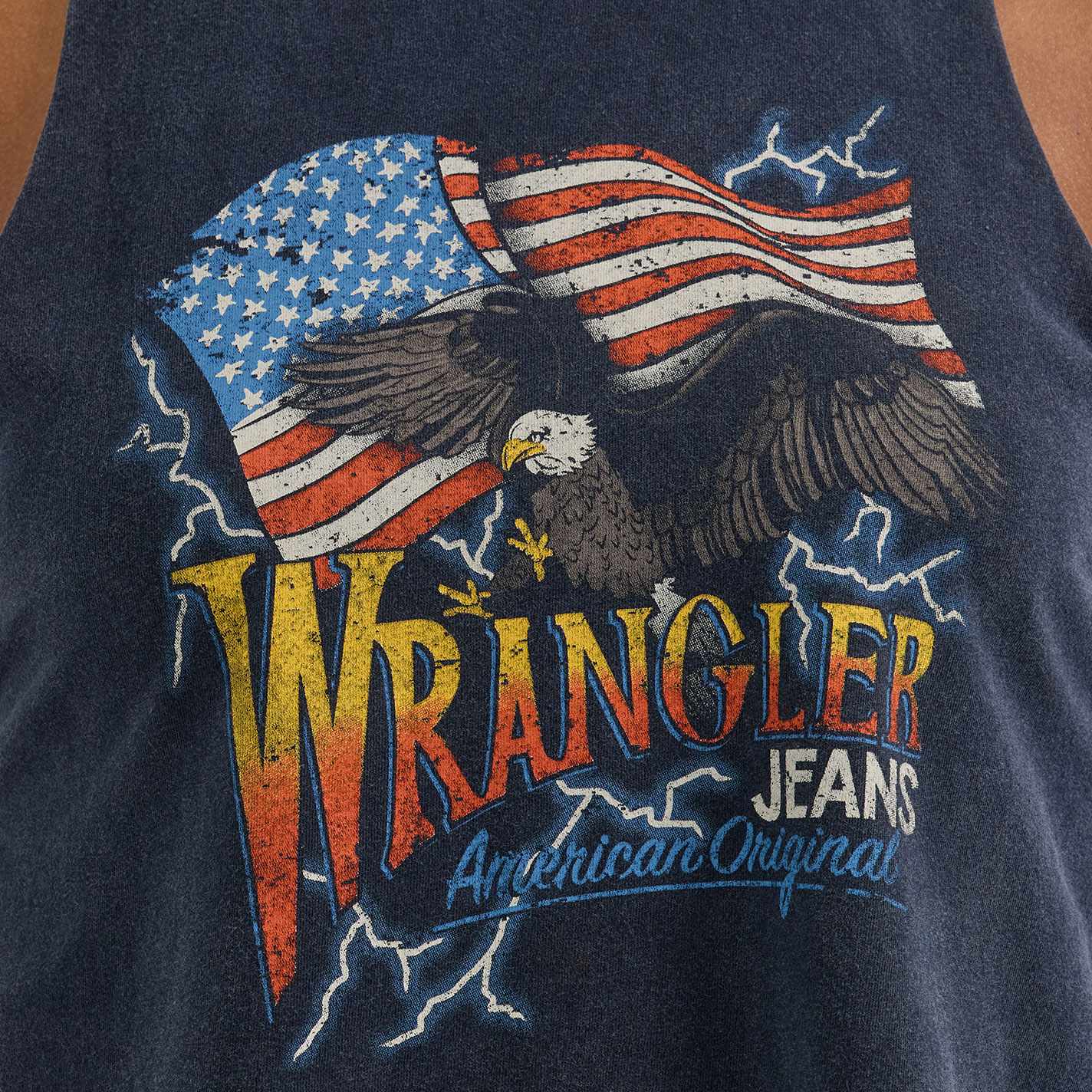 Wrangler Women's Blue Screen Print Crop Tank Tee - Image 1