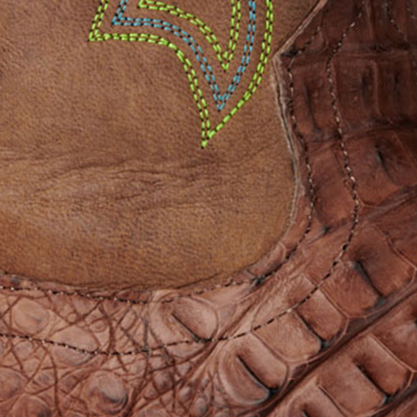 Anderson Bean Men's Chocolate Lux Hornback Caiman and Chocolate Wide Square Toe Exotic Cowboy Boots - Image 1