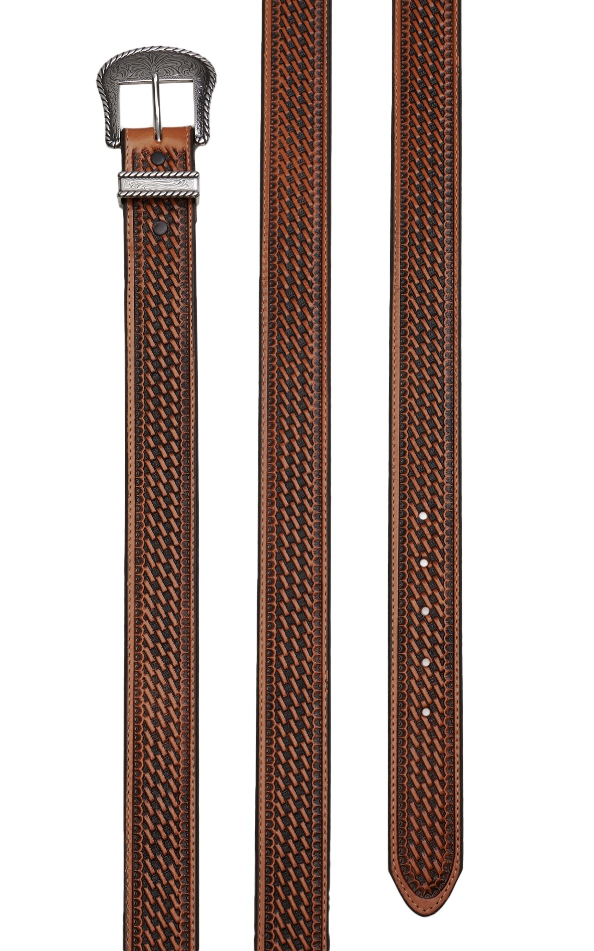 Justin Men's Bronco Genuine Leather Basket Weave Western Belt  - Image 1