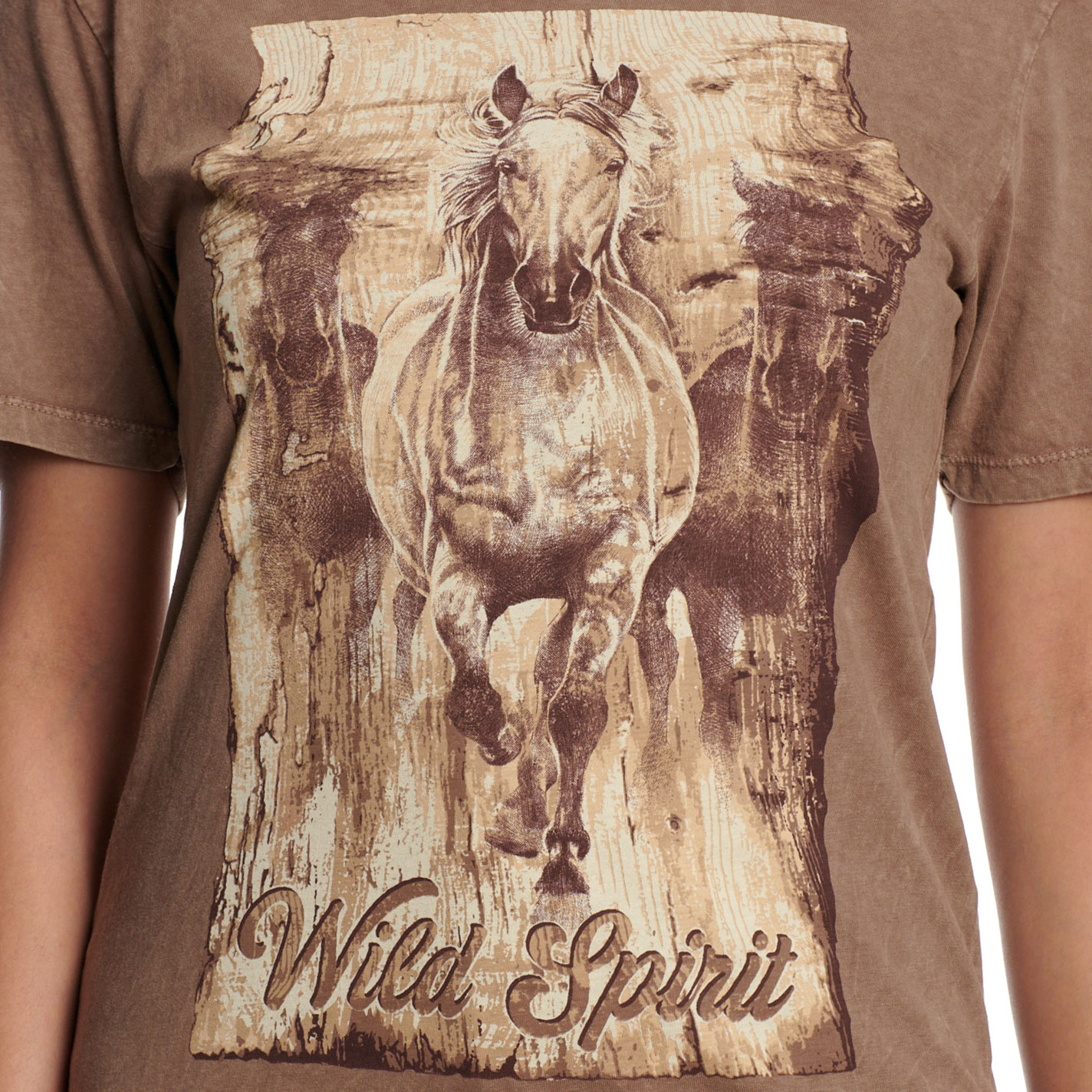Lotus Fashion Women's Mocha Wild Spirit Graphic T-Shirt - Image 1
