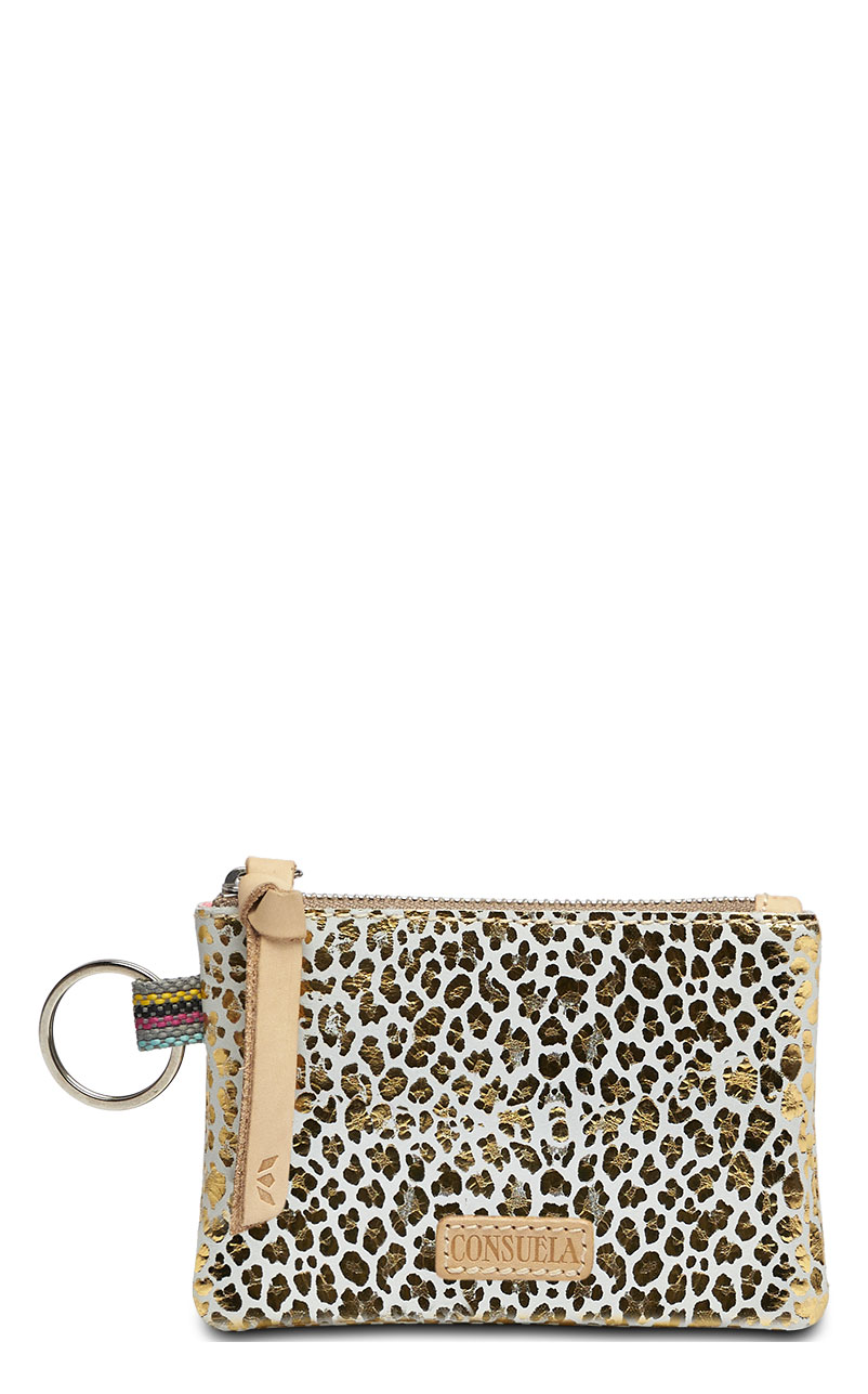 Consuela Kit Foiled Leather Gold Jaguar Print Keyring Pouch - Image 1