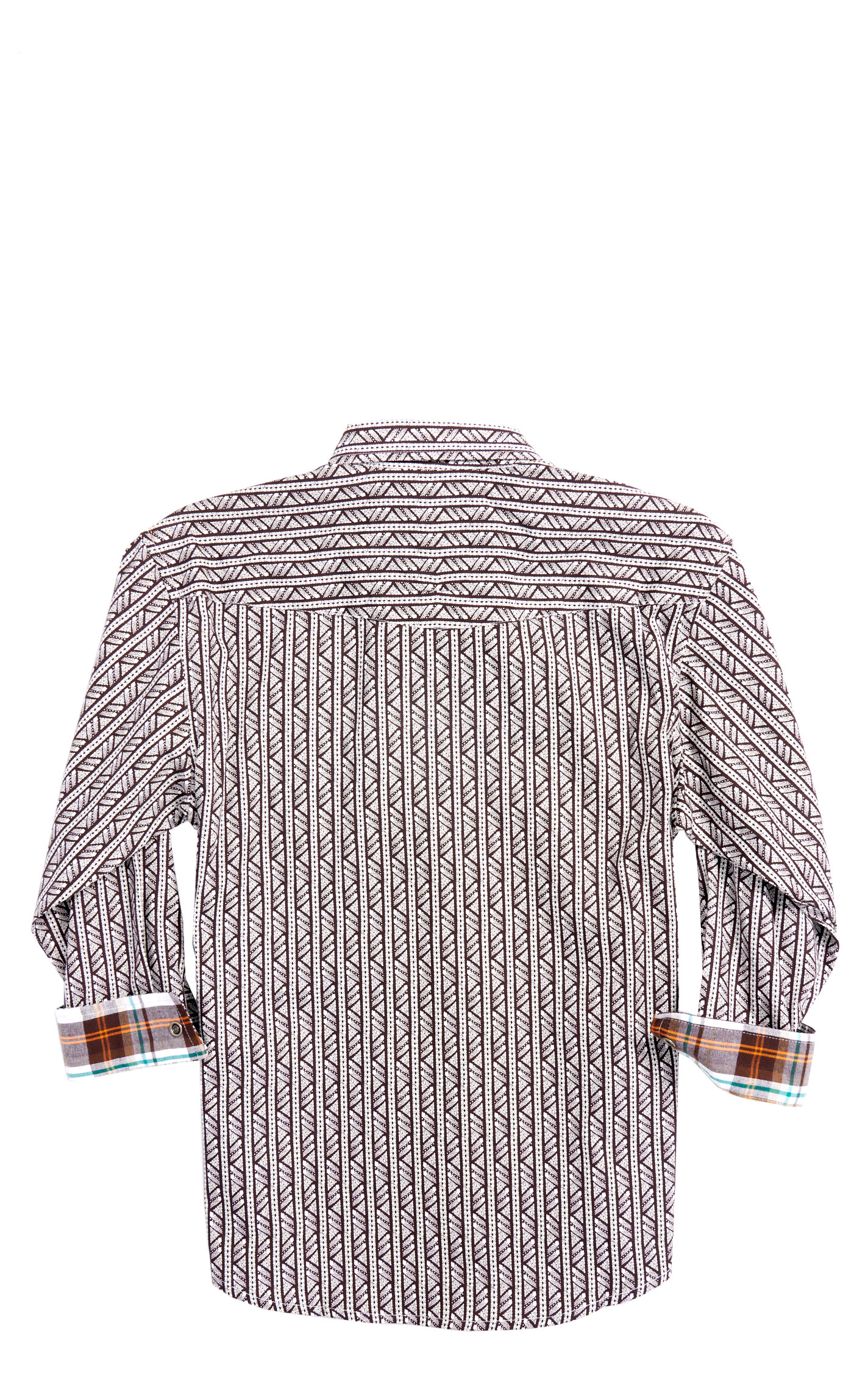 Panhandle Boy's Dark Brown & White Geo Print Western Shirt - Image 1