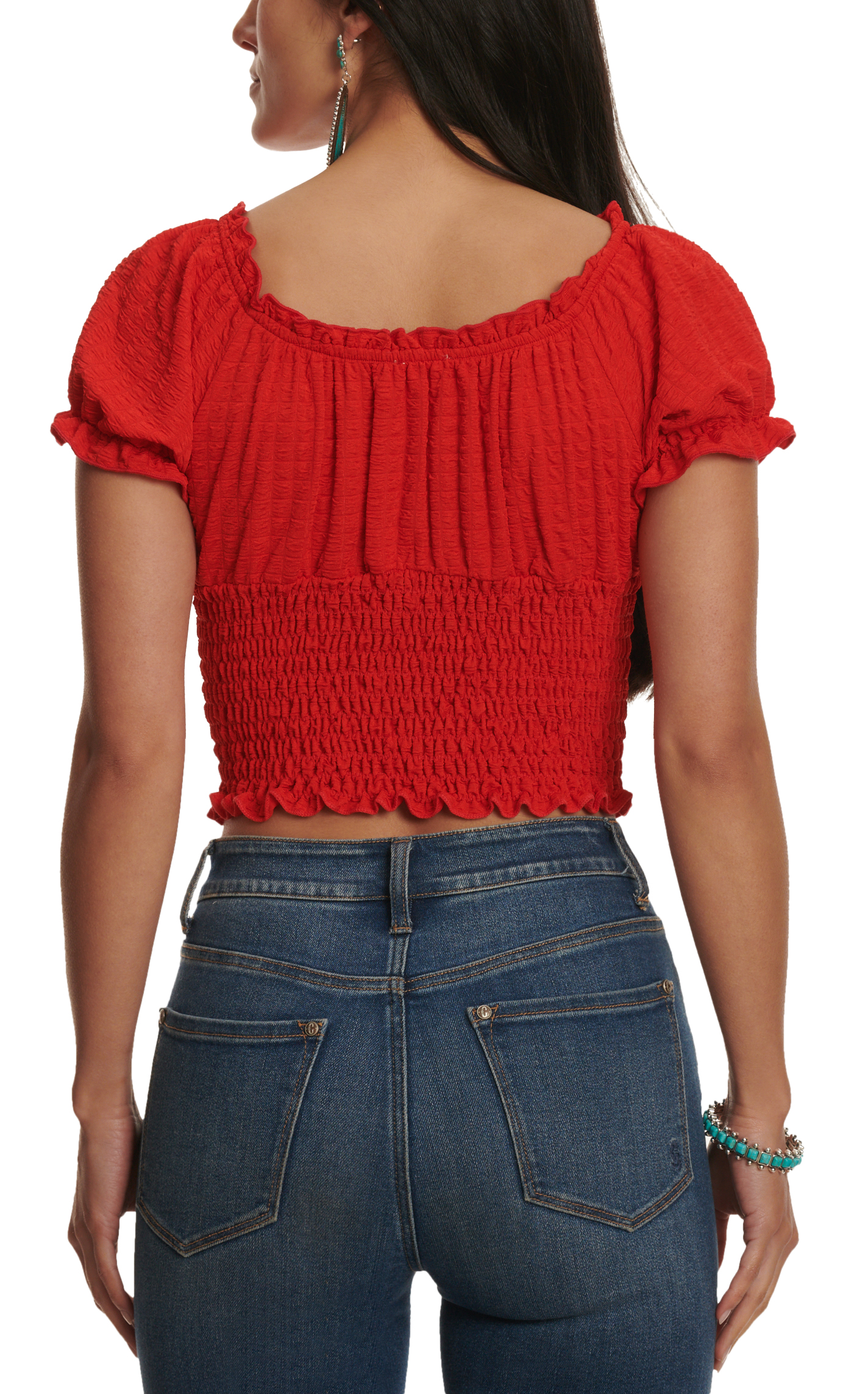 Moa Moa Women's Red Crinkle Smocked & Cropped Top - Image 1