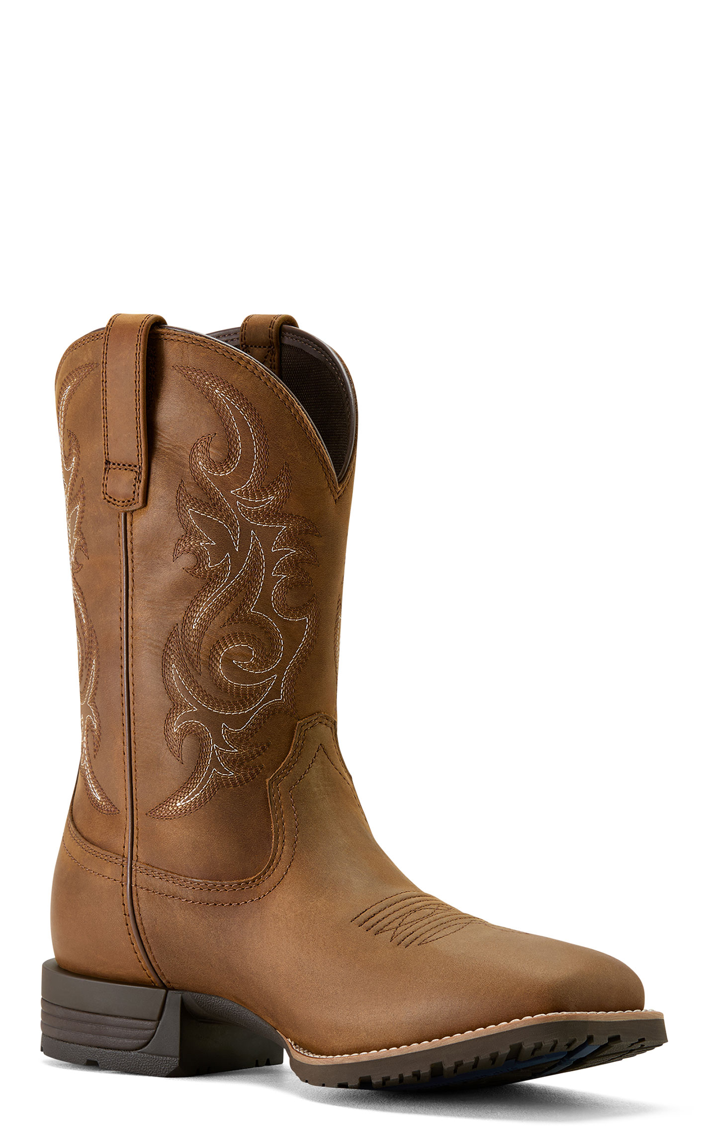 Ariat Men's Distressed Brown Hybrid Ranchway Wide Square Toe Boots - Image 1