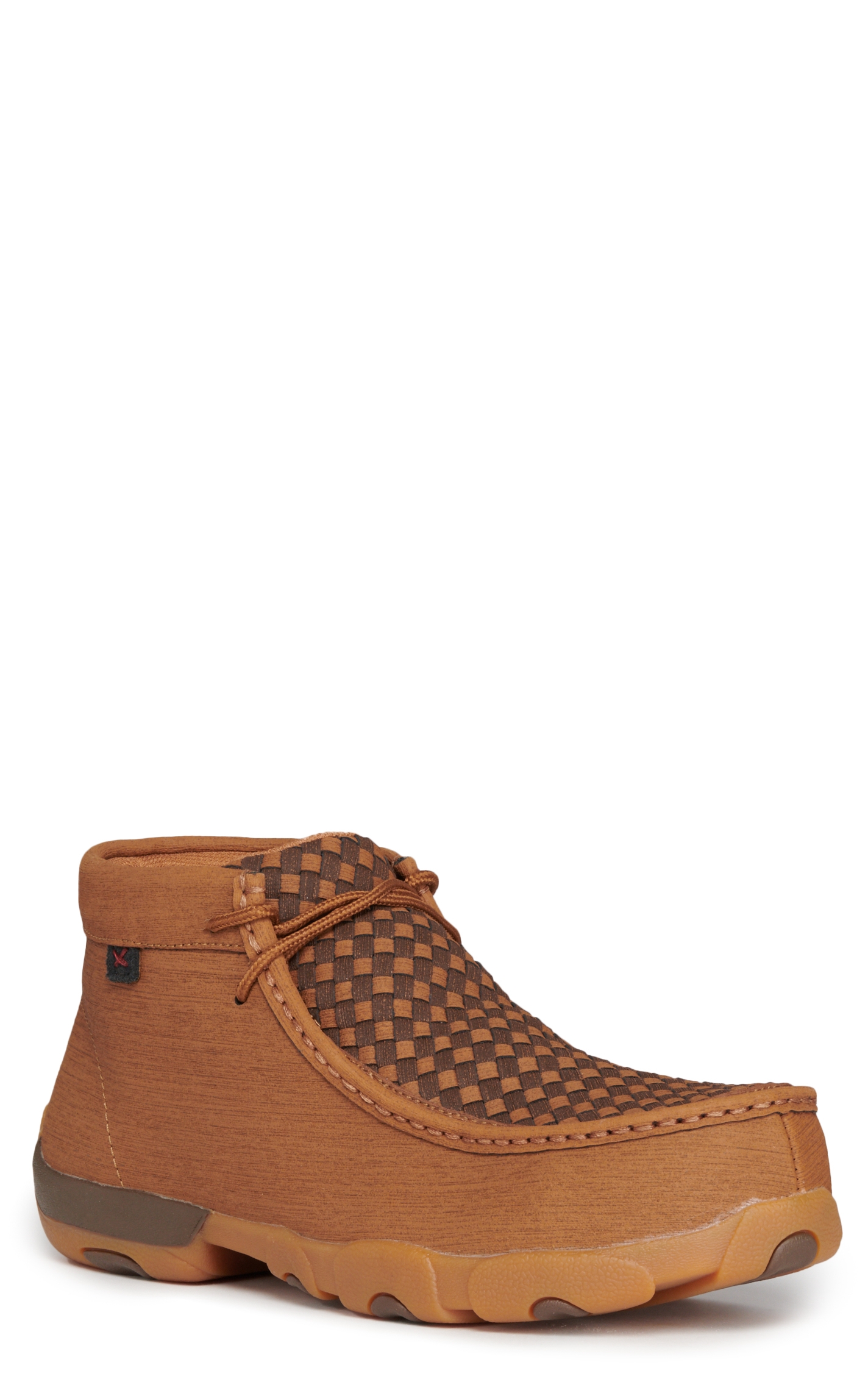 Twisted X Men's Clay and Cocoa Brown Basket Weave Lace Up Composite Round Toe Driving Moc Work Shoe - Image 1
