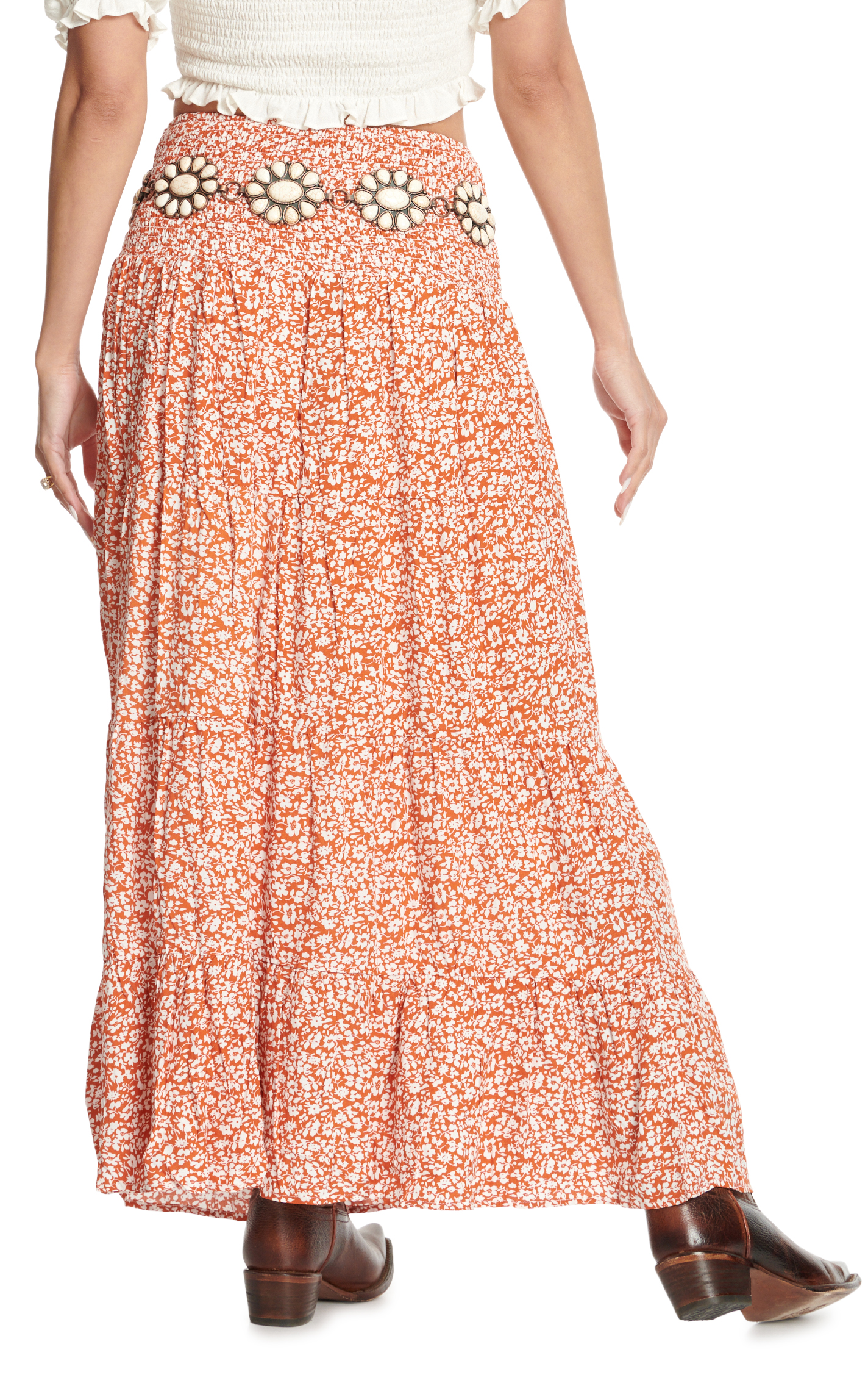 HYFVE Women's Light Rust & Cream Floral Print Skirt - Image 1