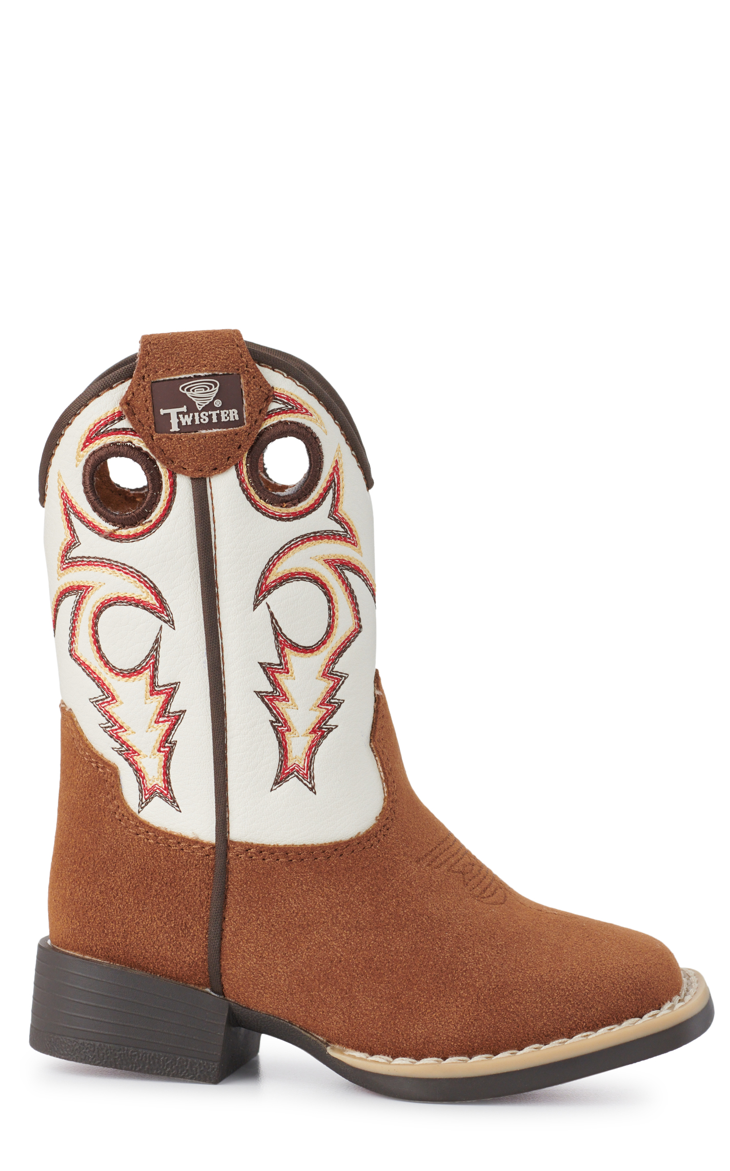 Twister Toddler Boys Trey White and Brown Roughout Wide Square Toe Cowboy Boots - Image 1
