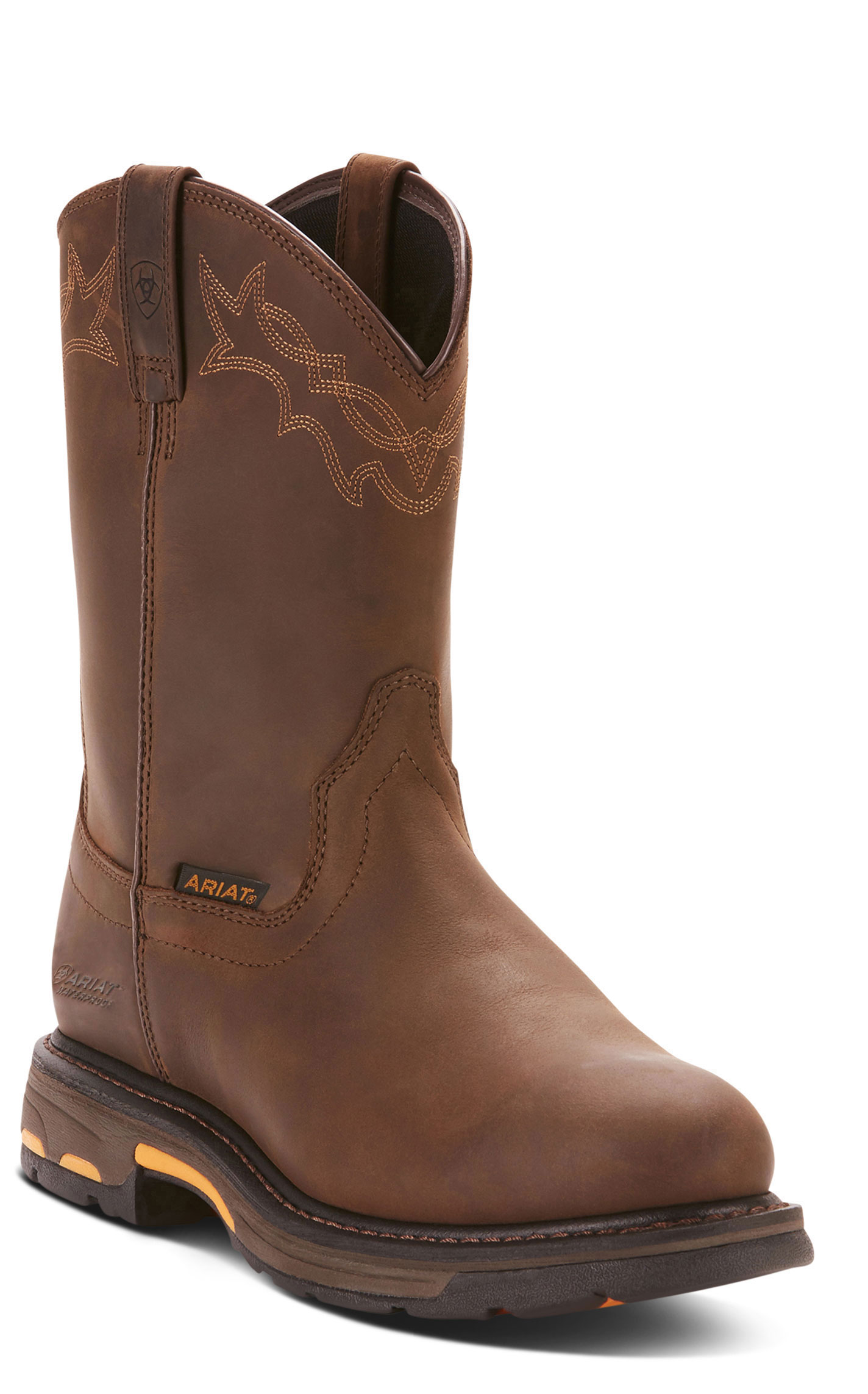 Ariat Men’s WorkHog Oily Distressed Brown Waterproof Round Soft Toe Work Boots - Image 1