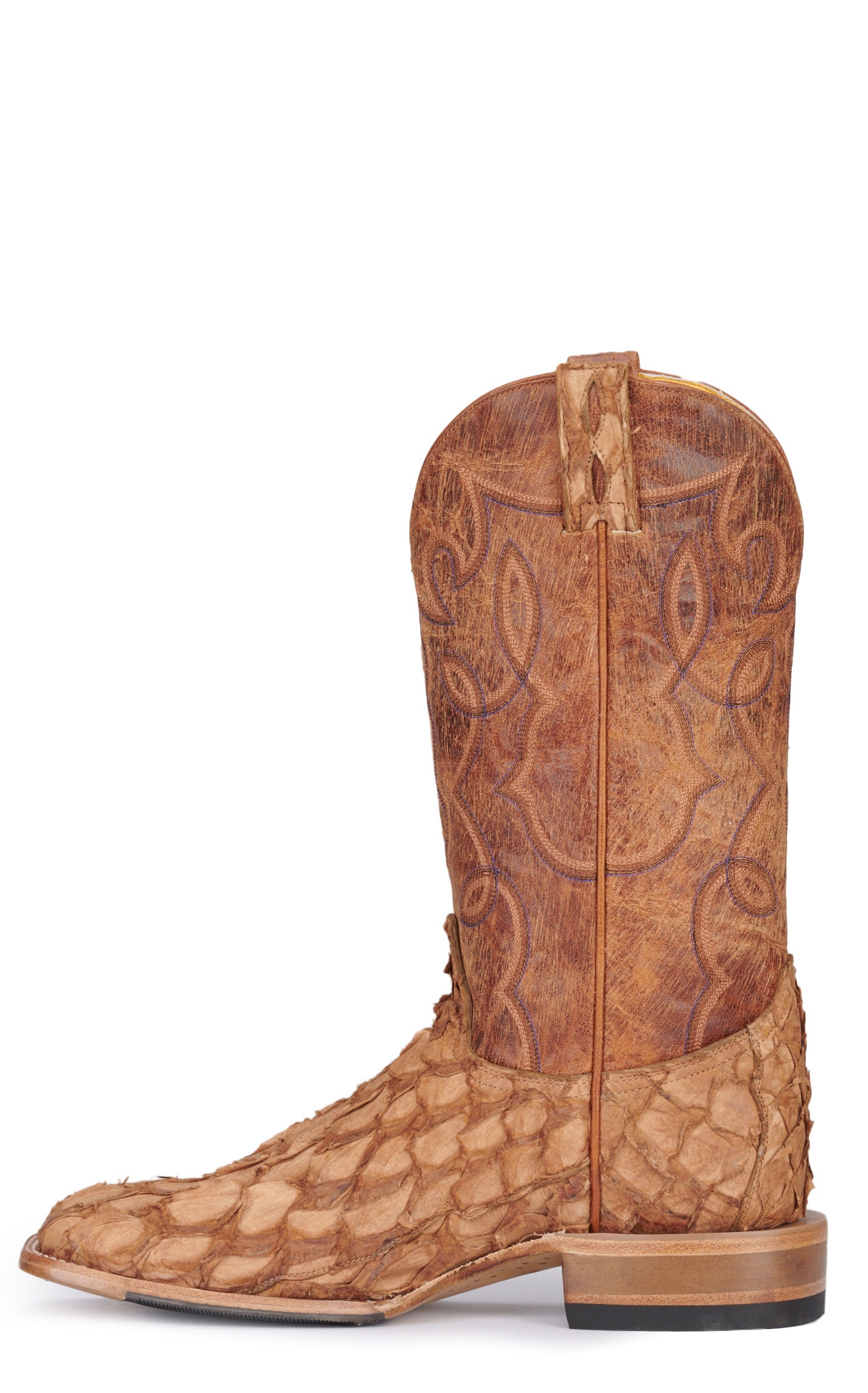 Cavender's Men's Nut Brown and Saddle Pirarucu Wide Square Toe Exotic Cowboy Boots - Image 1
