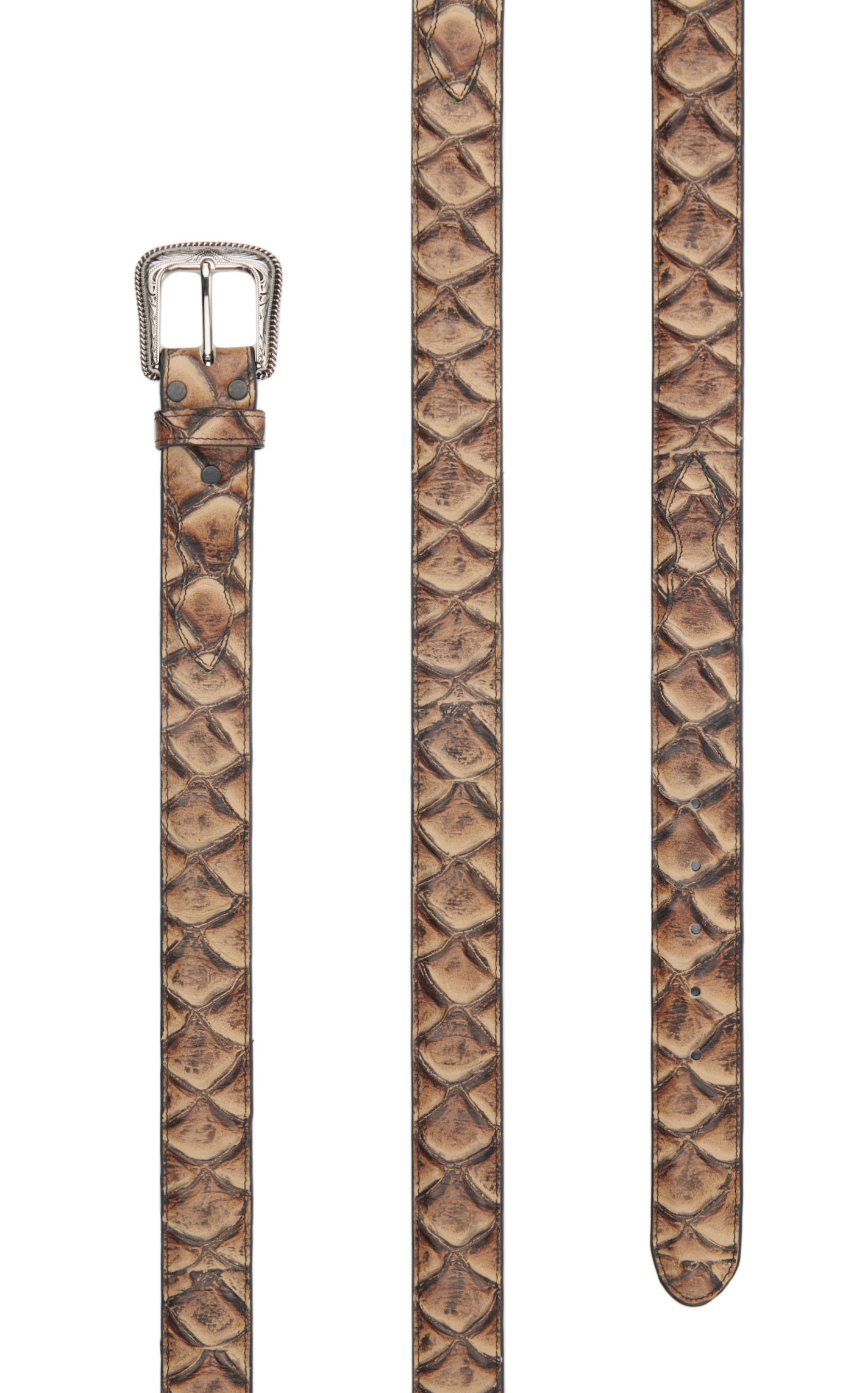 Cavender's Men's Matte Toasted Marshmallow Brown Pirarucu Fish Exotic Western Belt - Image 1