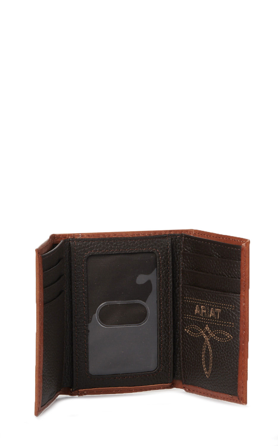 Ariat Men's Brown Basketweave Leather Tri-Fold Wallet - Image 1