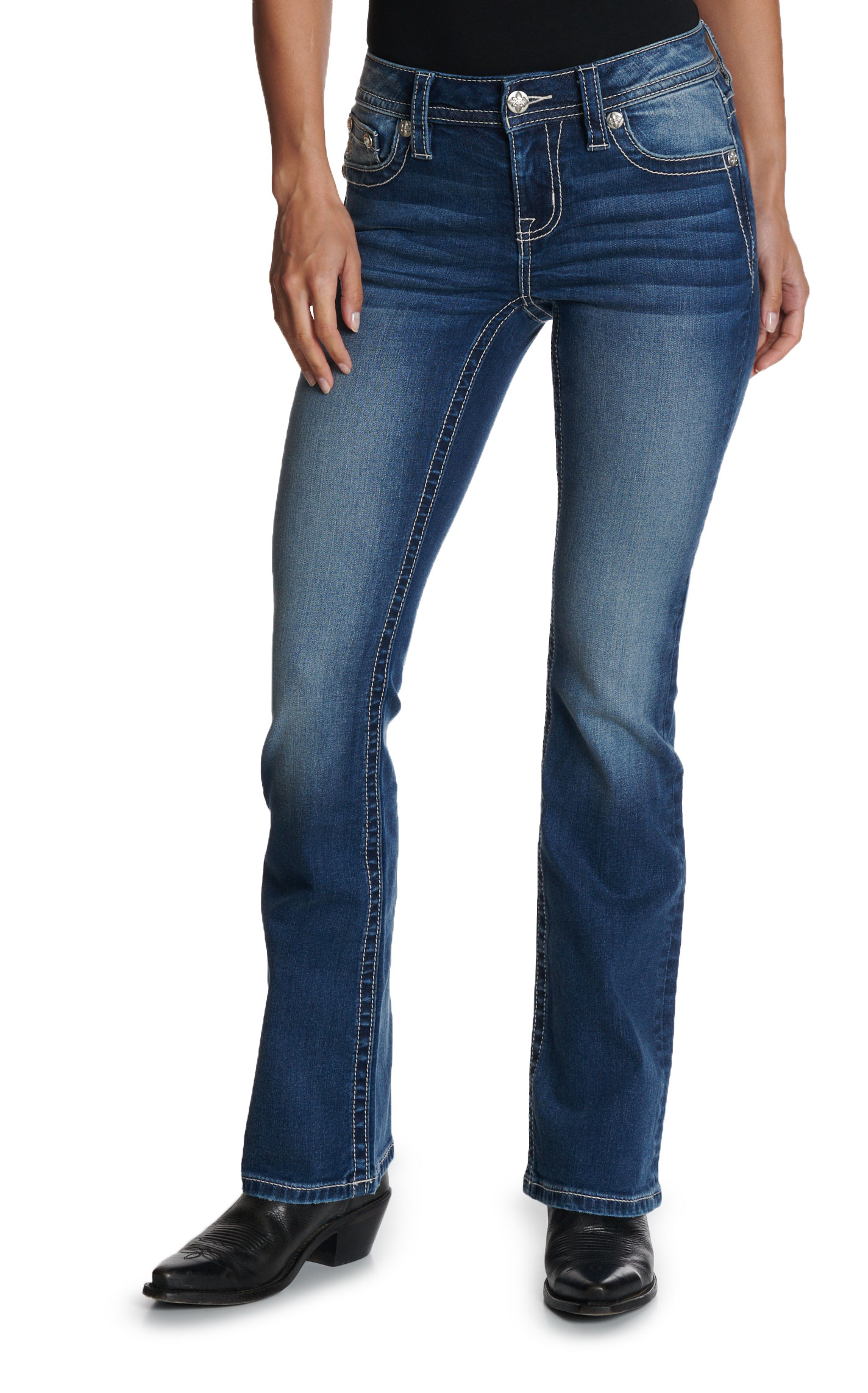 Miss Me Women's Horseshoe Aztec Medium Wash Mid Rise Bootcut Jeans - Image 1