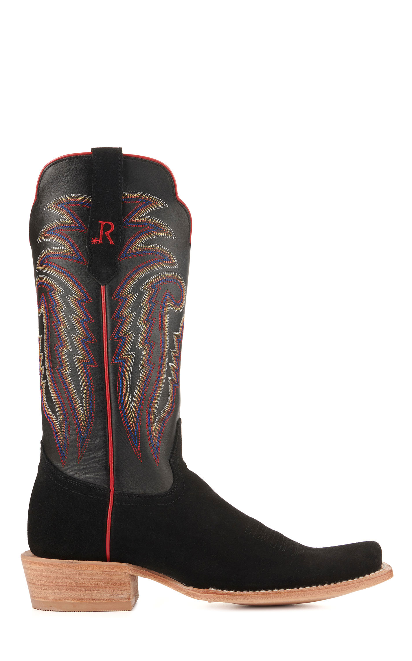 R Watson Men's Black Rough Out and Black Punchy Square Toe Cowboy Boots - Image 1