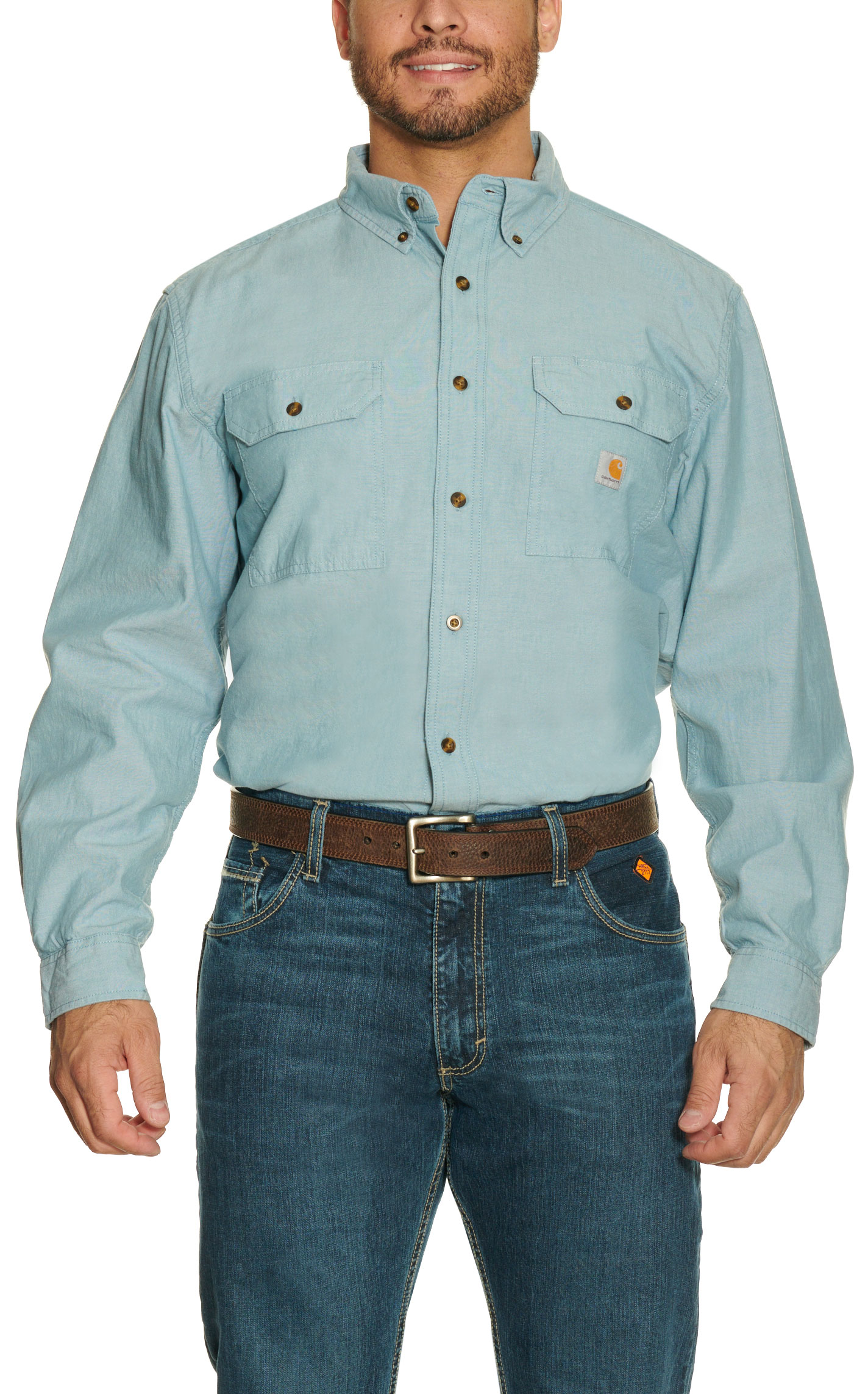 Carhartt Men's Loose Fit Midweight Ceil Blue Chambray Long Sleeve Shirt - Image 1