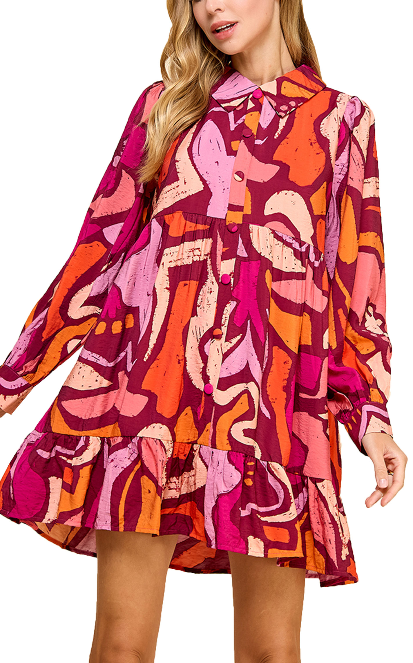 TCEC Women's Wine Retro Floral Print Dress - Image 1