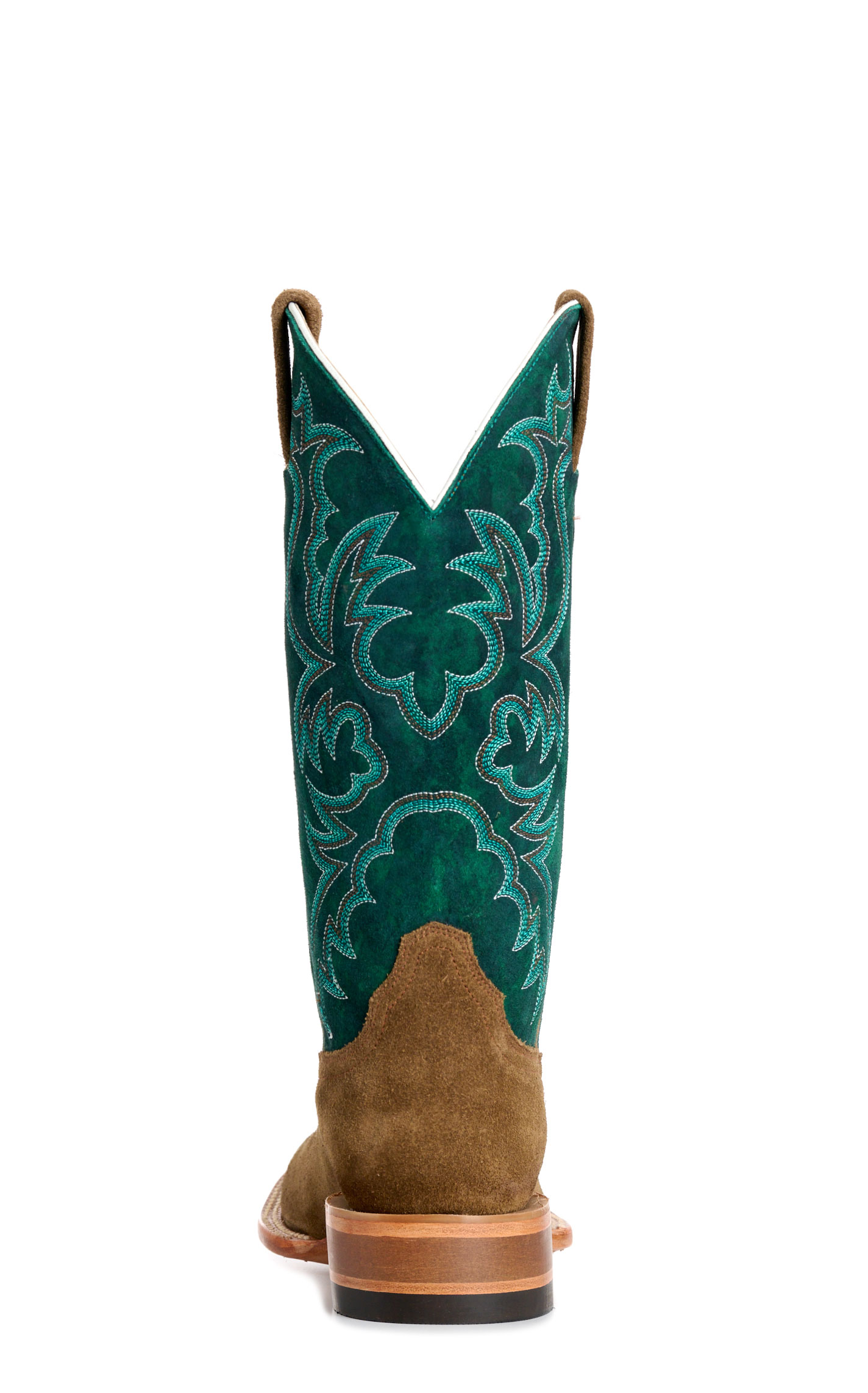 Cavender’s Women’s Moss Brown Suede & Emerald Wide Square Toe Cowboy Boots - Image 1