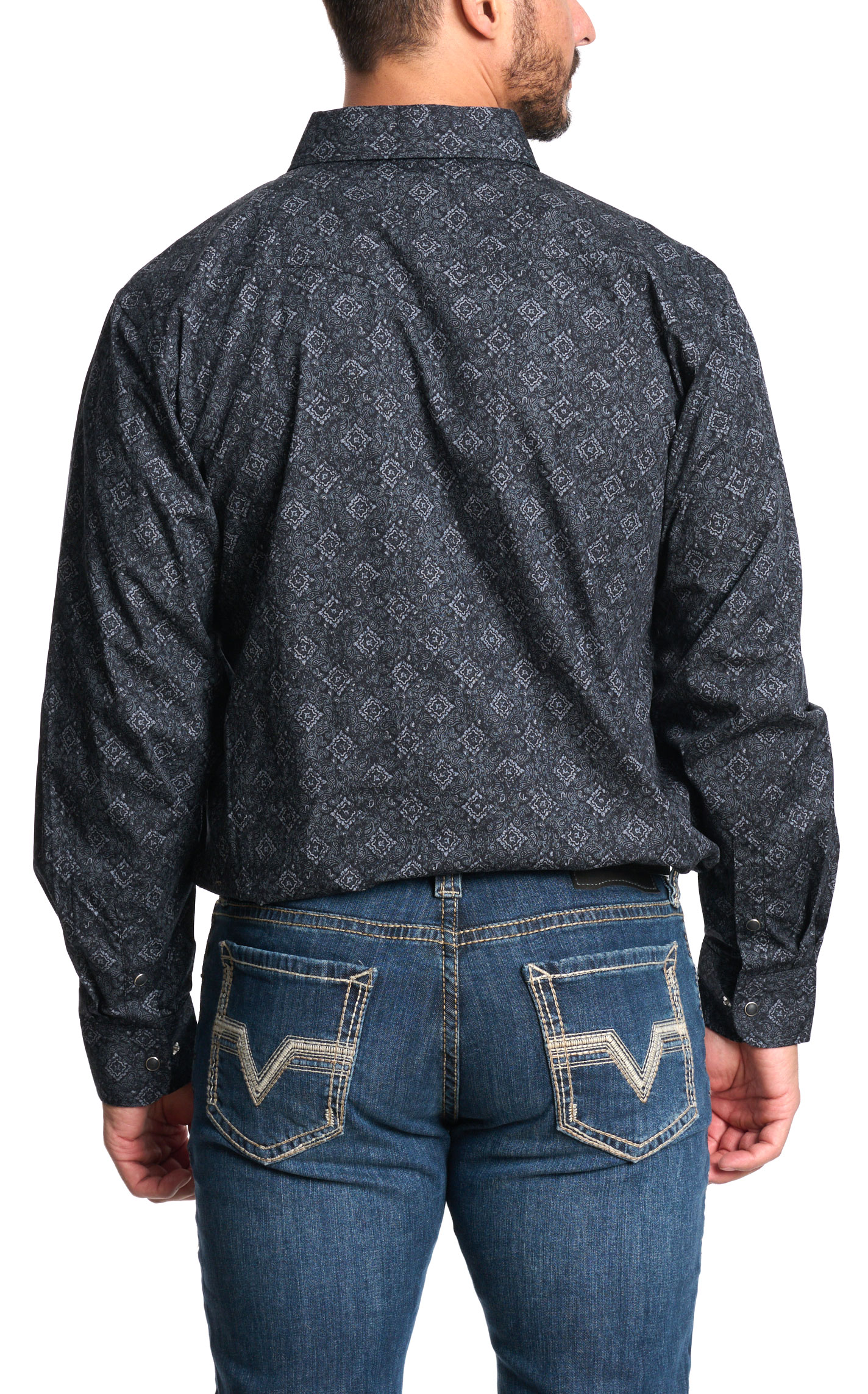 Panhandle Men's Black & Gray Diamond Paisley Western Shirt - Image 1