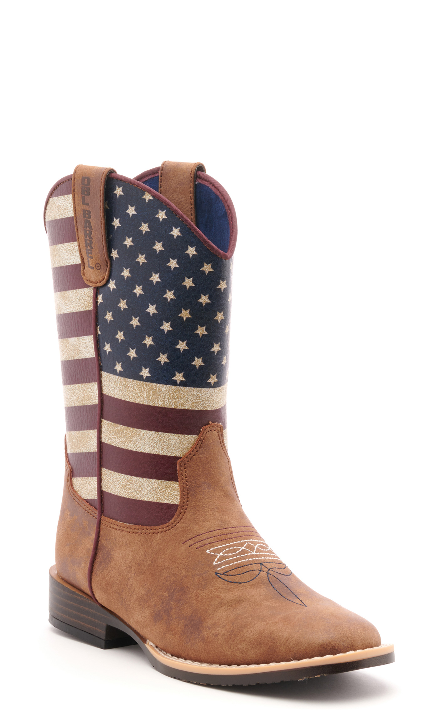 Twister Kids Brown and USA Flag Cowboy Square Toe Boots - Image 1