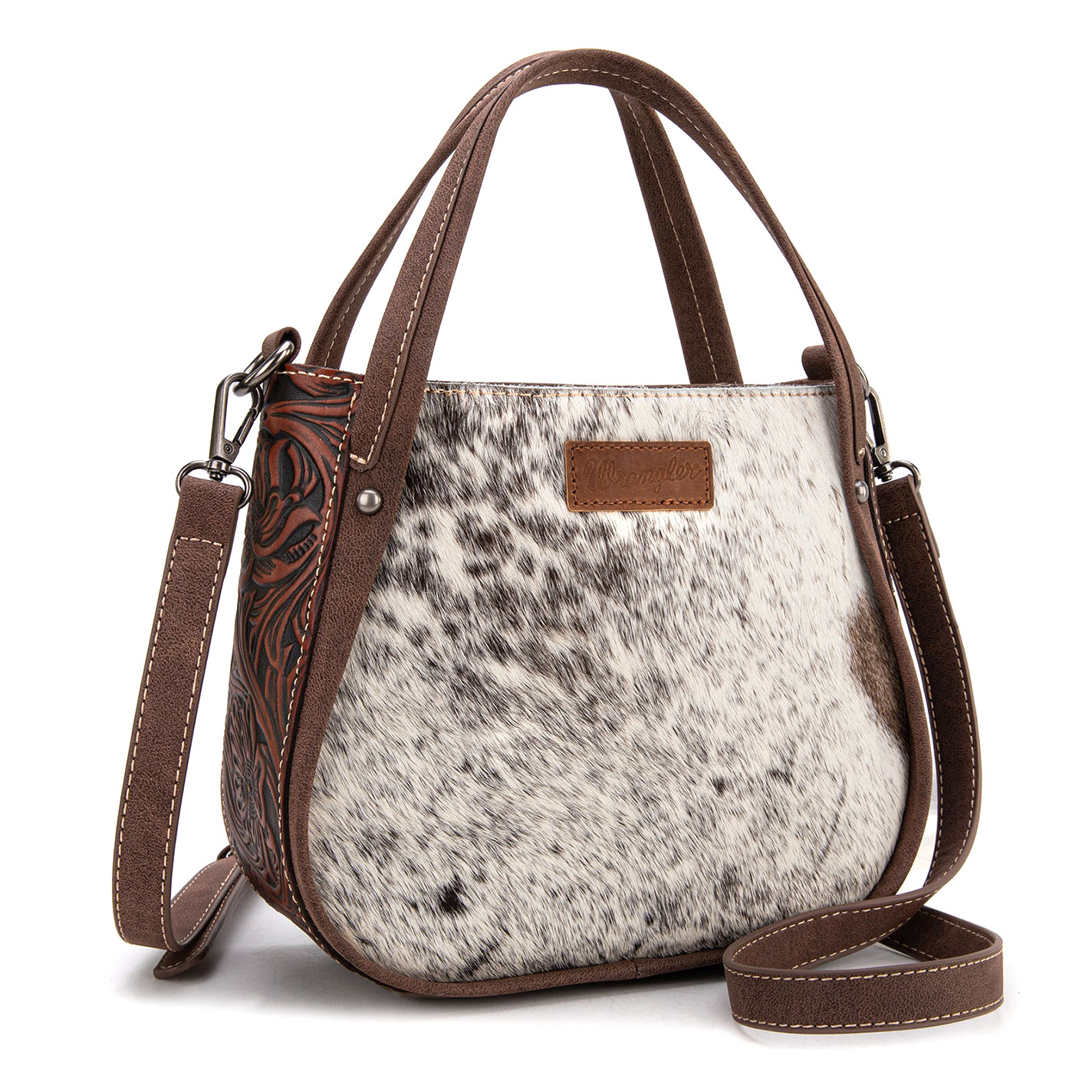 Wrangler Milk & Coffee Hair on Hide Crossbody Bag - Image 1