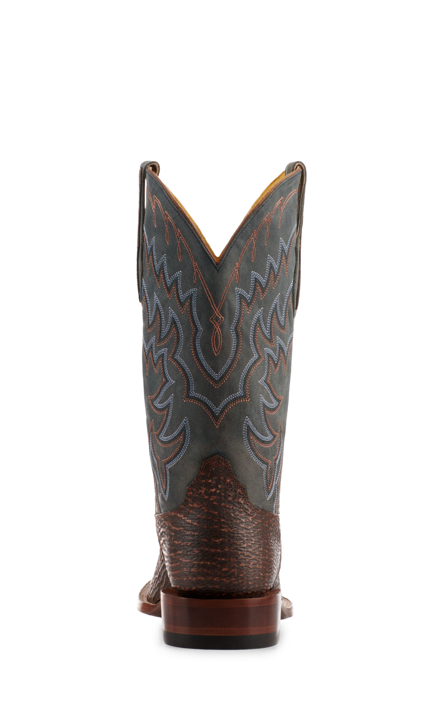 Cavender’s Men’s Rustic Brown Shark and Blue Goat Wide Square Toe Cowboy Boots - Image 1