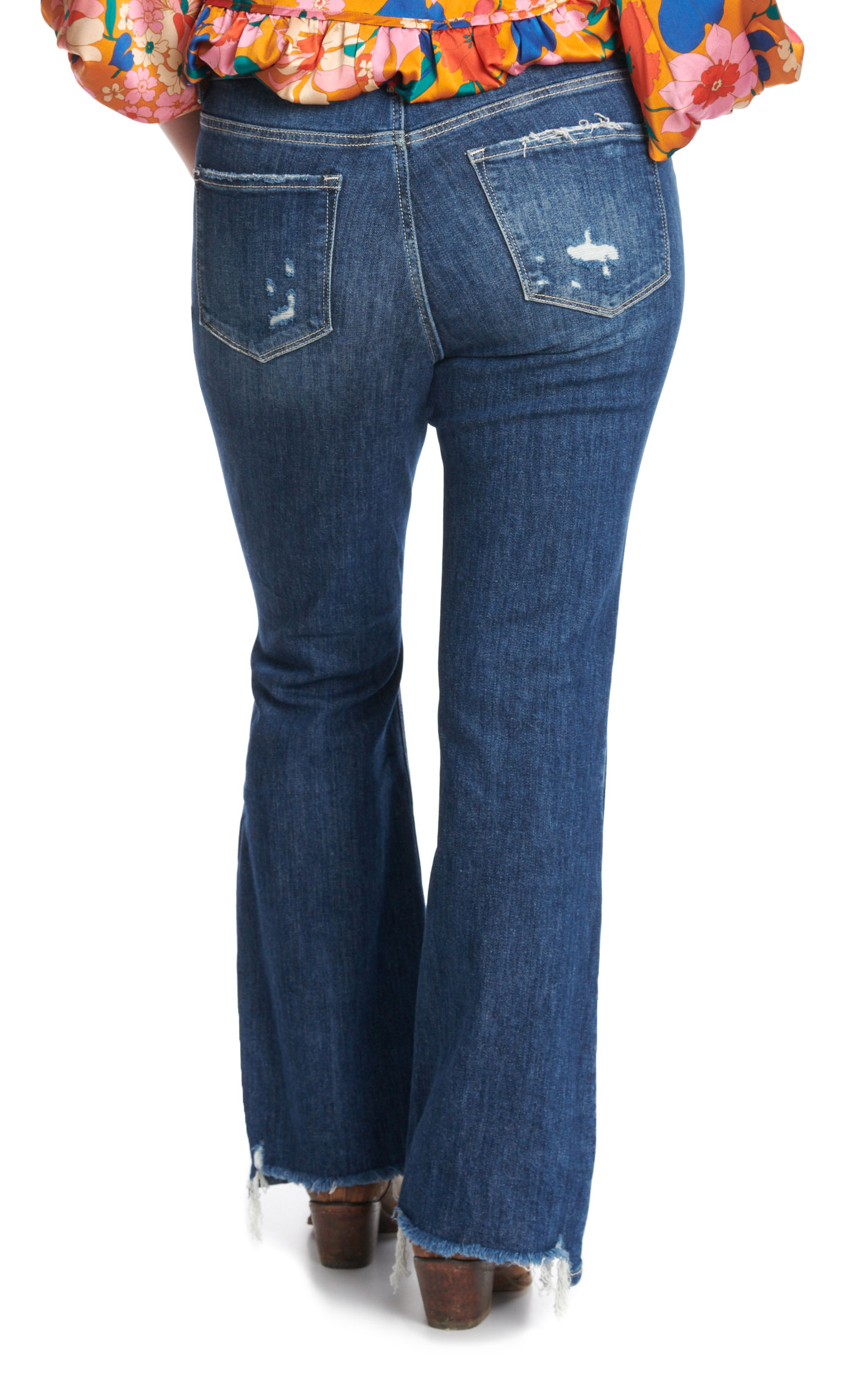 Lovervet by Vervet Women's Dark Wash Distressed Flare Jeans - Plus Sizes - Image 1