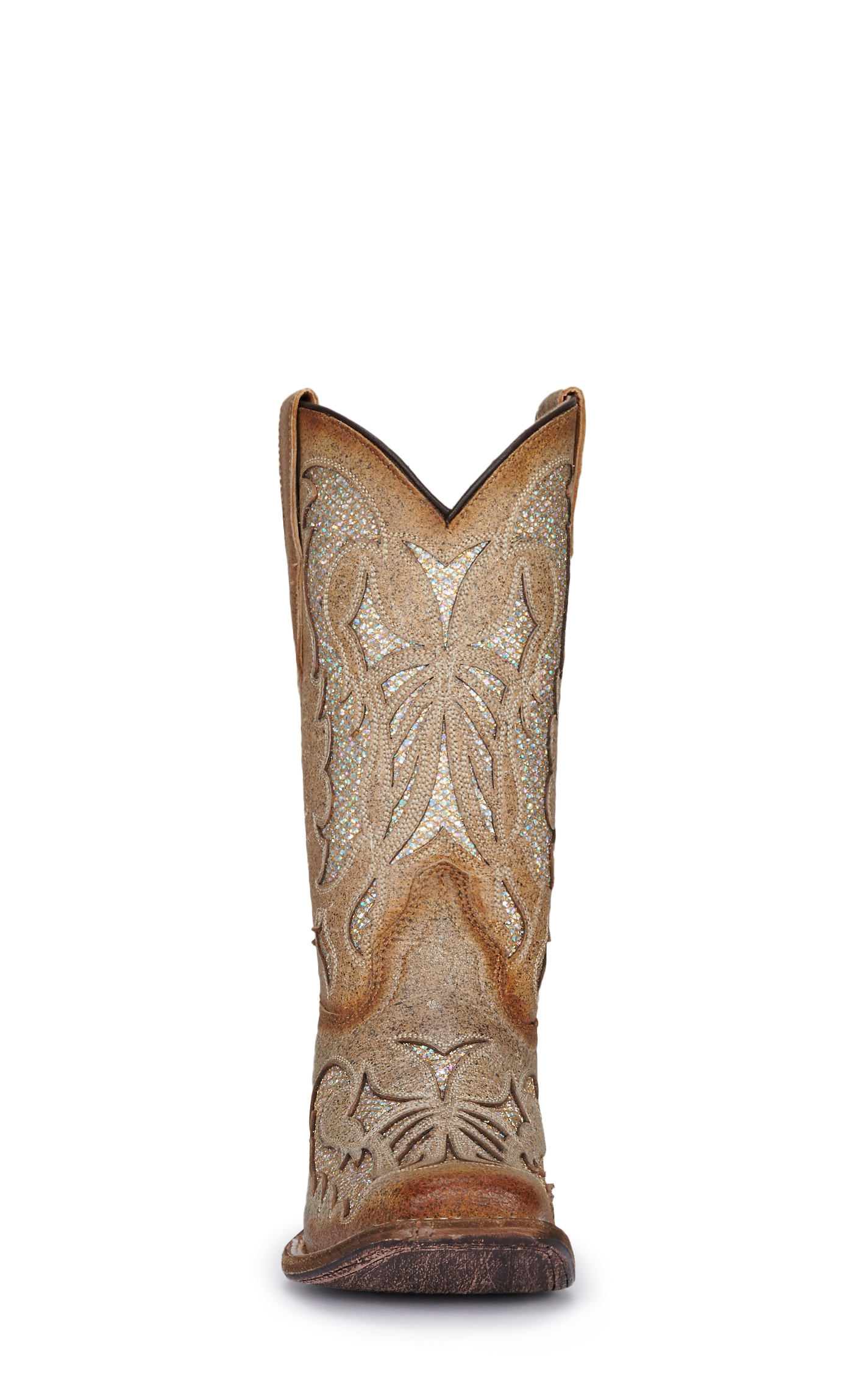 Corral Girl's Tan with Gold Glitter Inlay Square Toe Cowboy Boots - Image 1