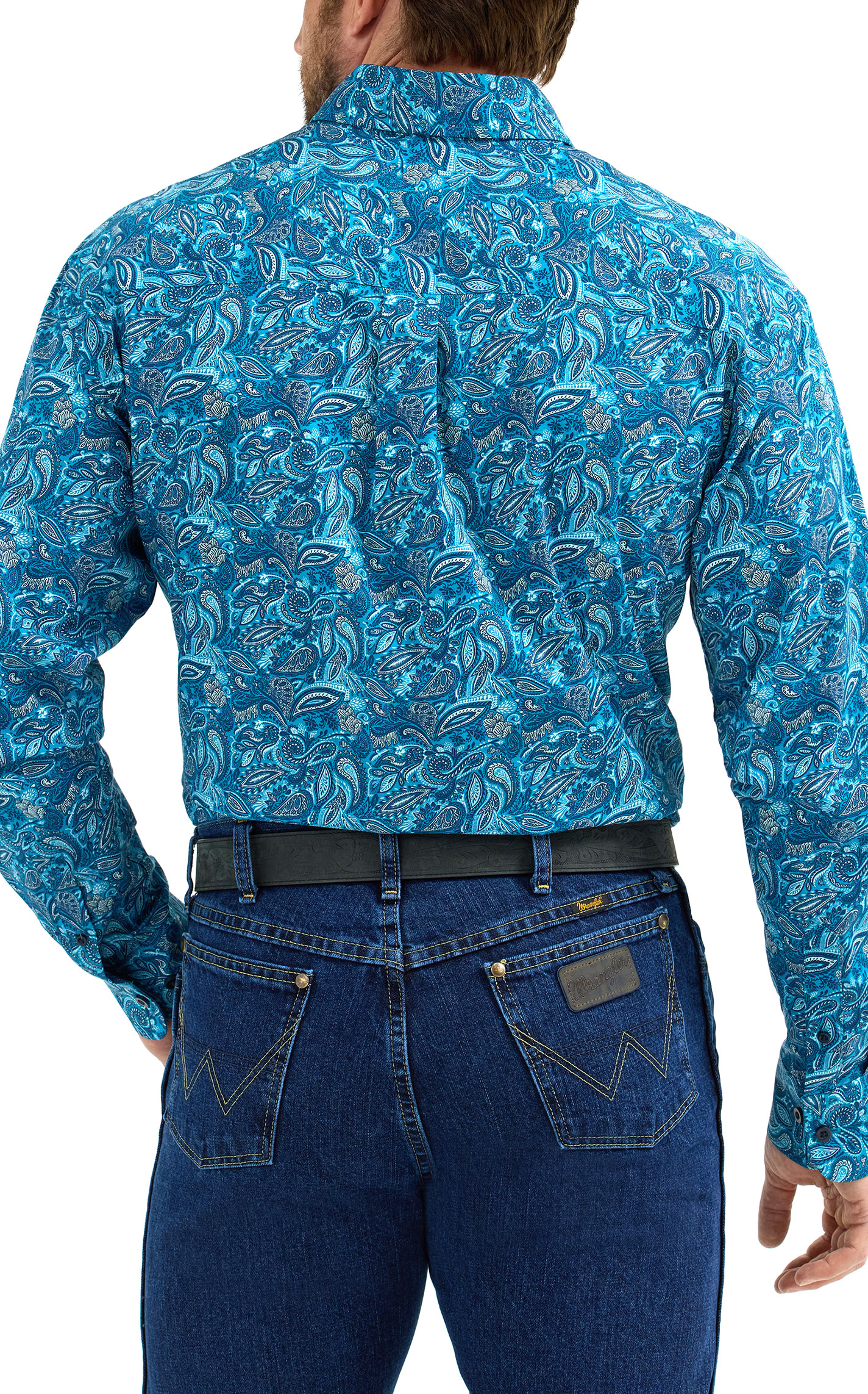 Wrangler Men's George Strait Collection Teal Paisley Western Shirt - Image 1
