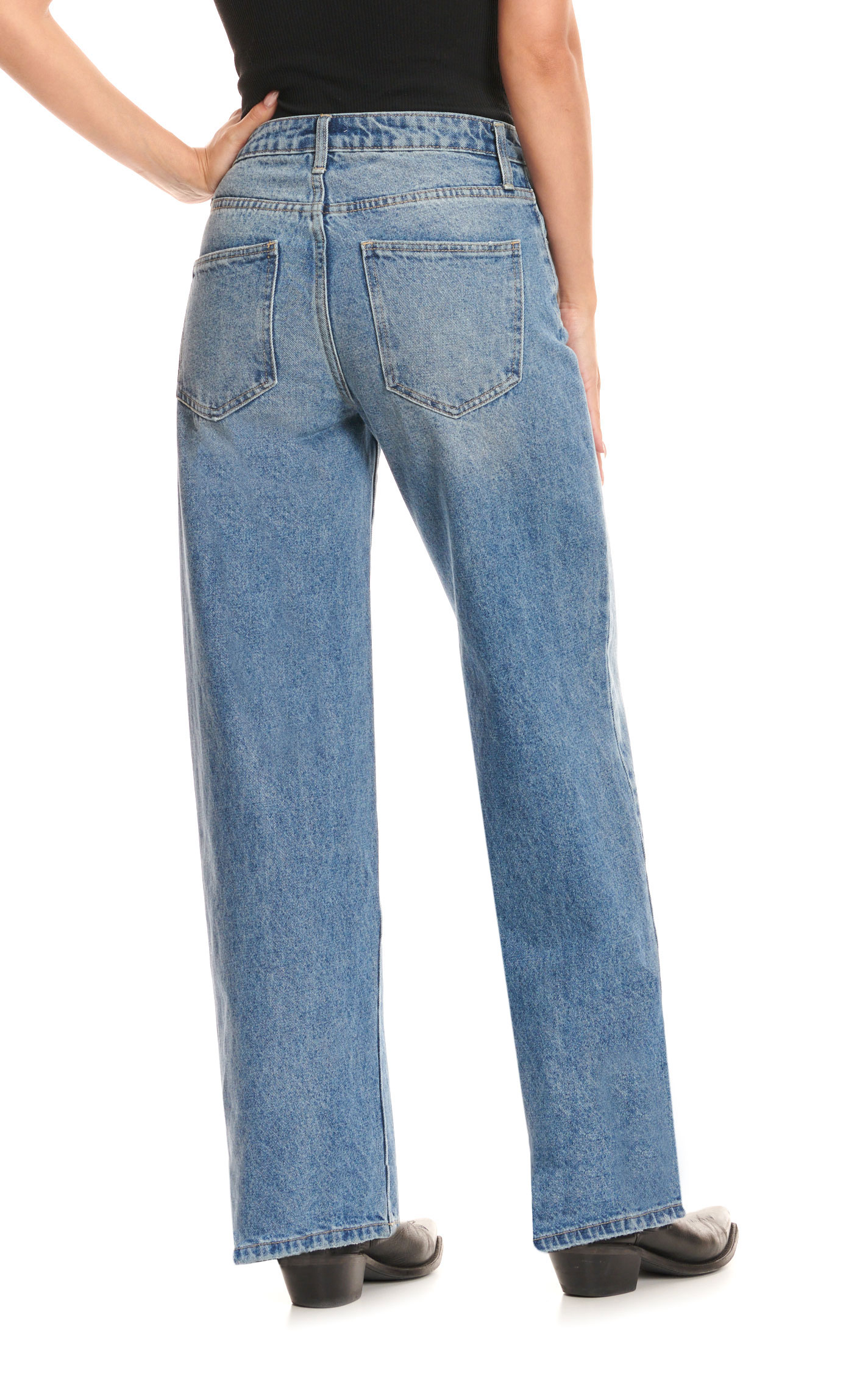 Jelly Jeans Women's Medium Wash High Rise Wide Leg Basic Crop Jeans - Image 1