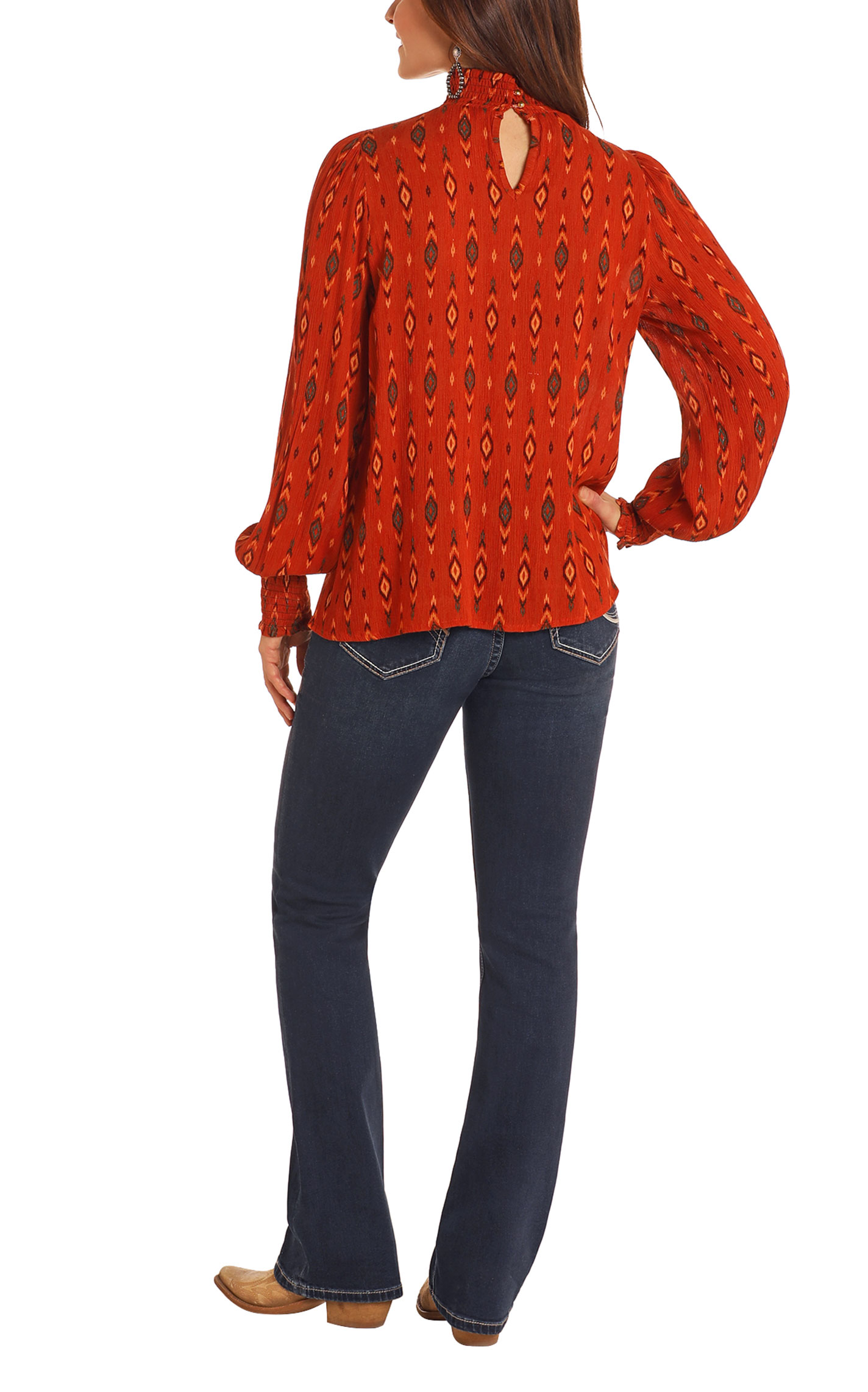 Panhandle Women's Roasted Pumpkin Aztec Top - Plus Size - Image 1