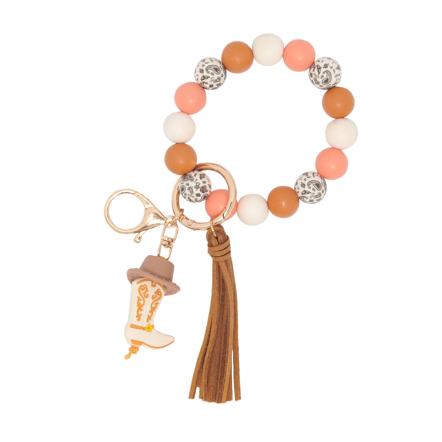 RNZ Imports Tan Beaded Keyring Boot Charm - Image 1