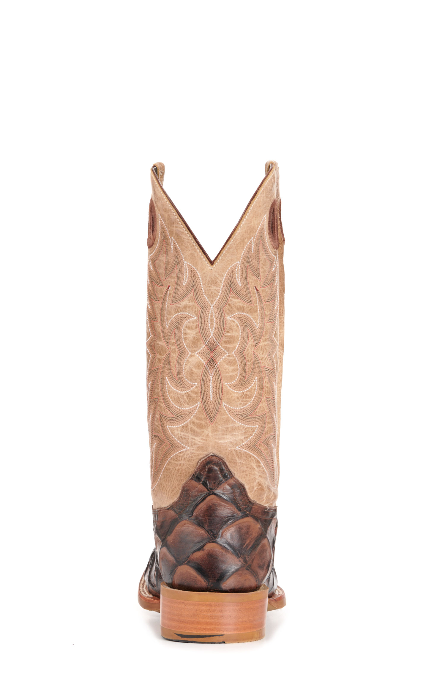 Cavender's Men's Intrepid Bone and Brown Pirarucu Print Wide Square Toe Cowboy Boots - Image 1