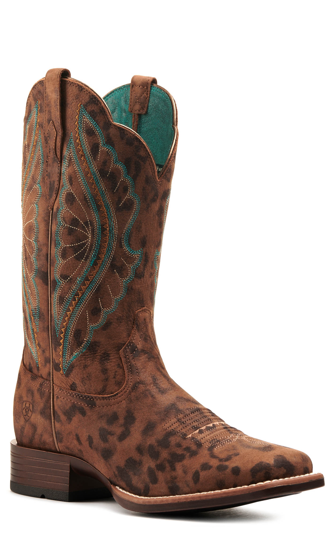 Ariat Women's PrimeTime Brown Faded Leopard Bantamweight Wide Square Toe Cowboy Boots - Image 1