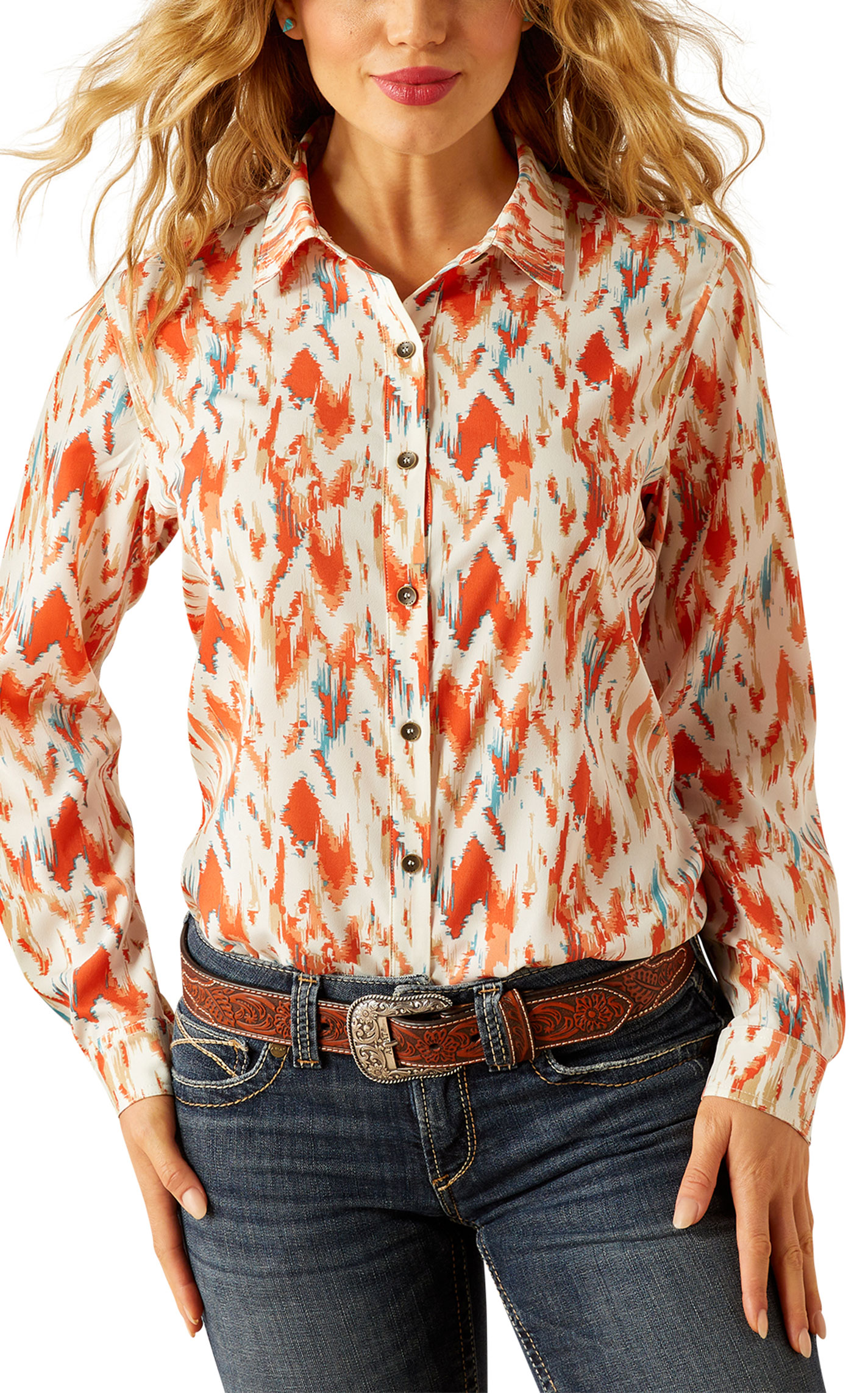 Ariat Women's Cream & Tangerine Homestyle Watercolor Top - Image 3