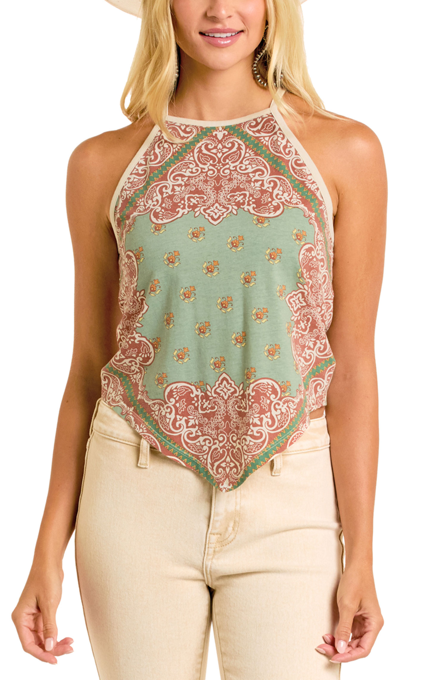 Rock & Roll Denim Women's Aqua Scarf Print Tank  - Image 2
