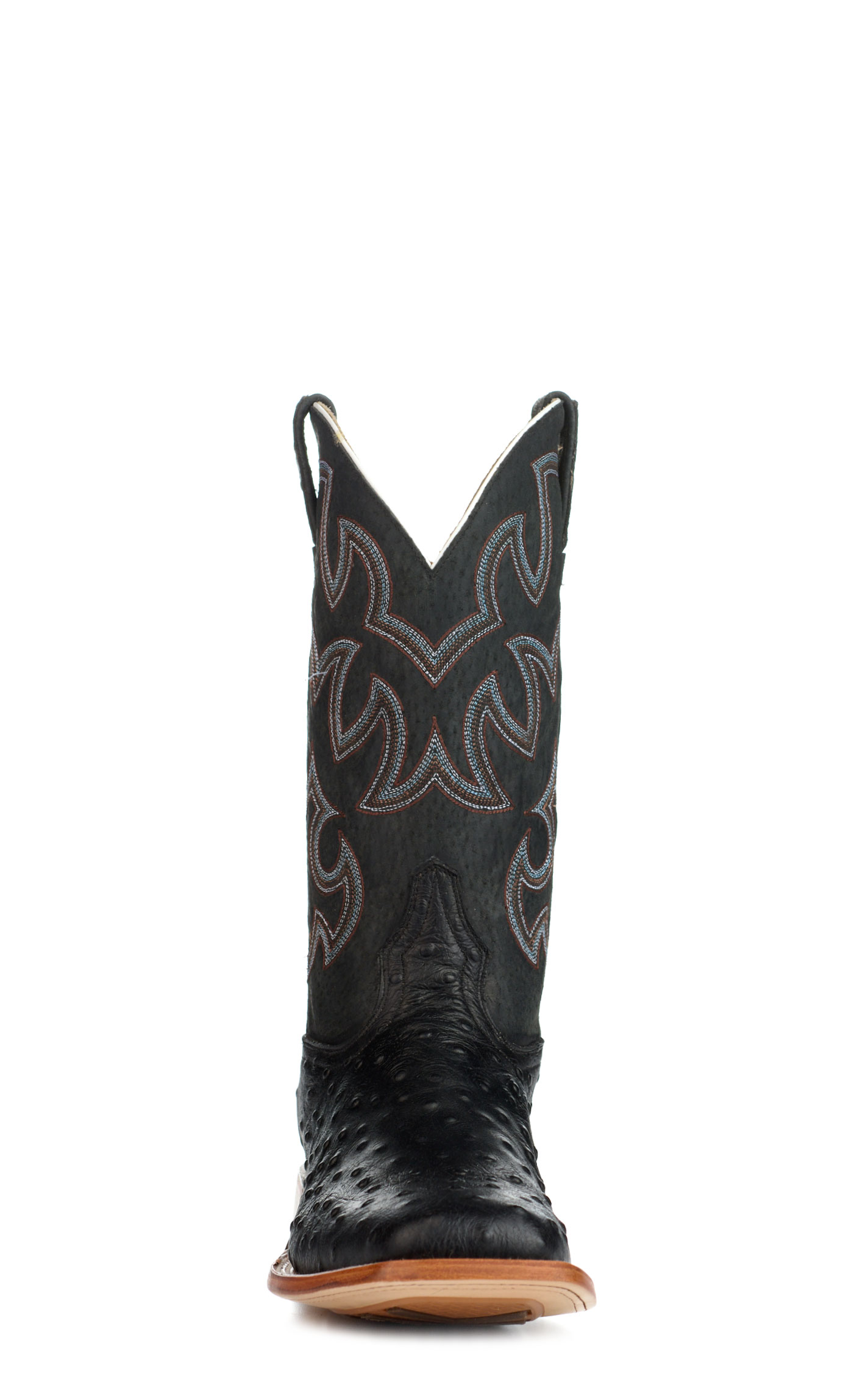 Cavender's Men's Endurance Black with Black Ostrich Print Foot Hybrid Wide Square Toe Cowboy Boots - Image 1