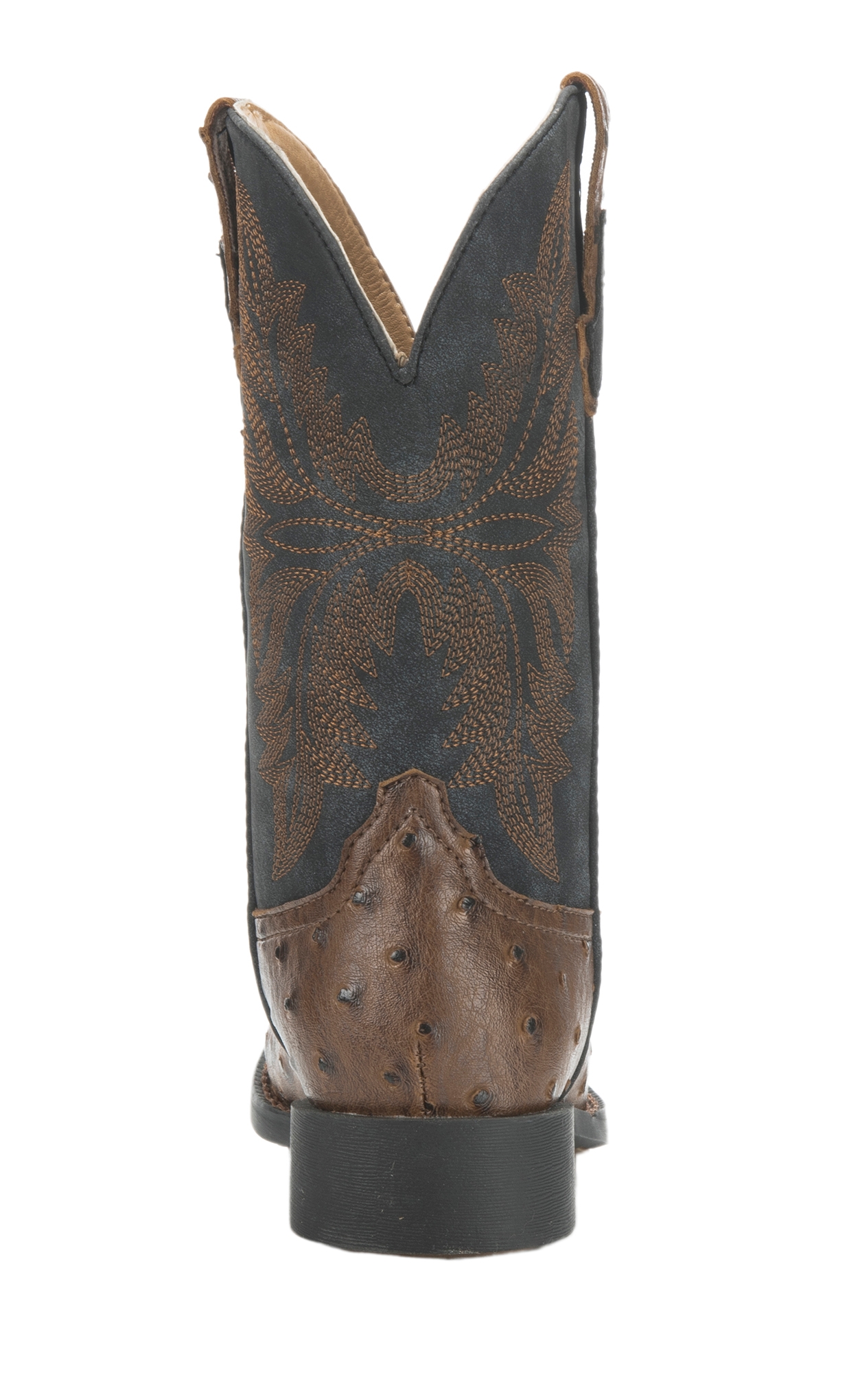 Roper Youth Black with Brown Ostrich Print Square Toe Cowboy Boots - Image 1