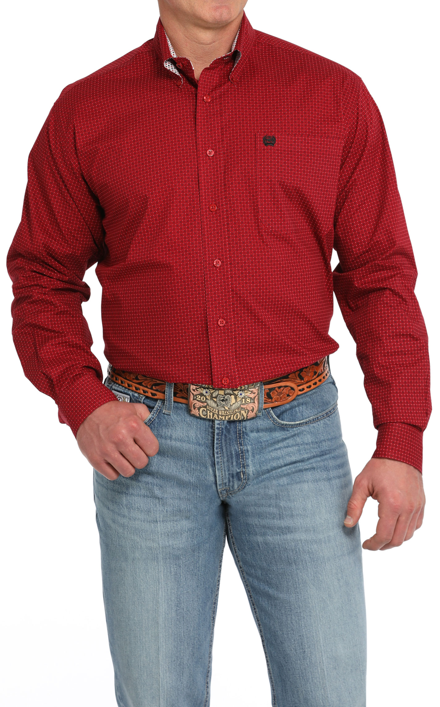 Cinch Men's Red & Black Geo Print Western Shirt - Image 1