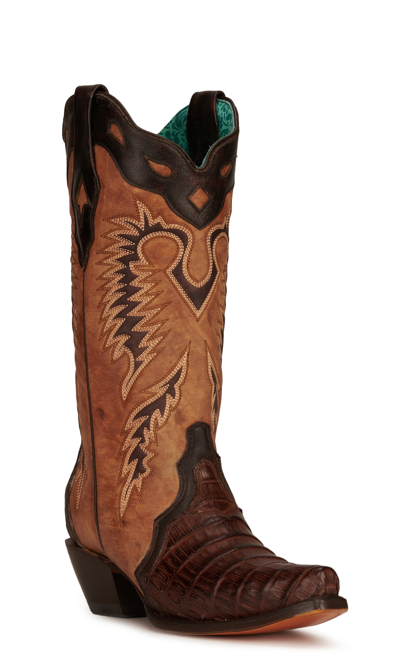Corral Women's Tan and Brown Caiman Snip Toe Exotic Cowboy Boots - Image 1