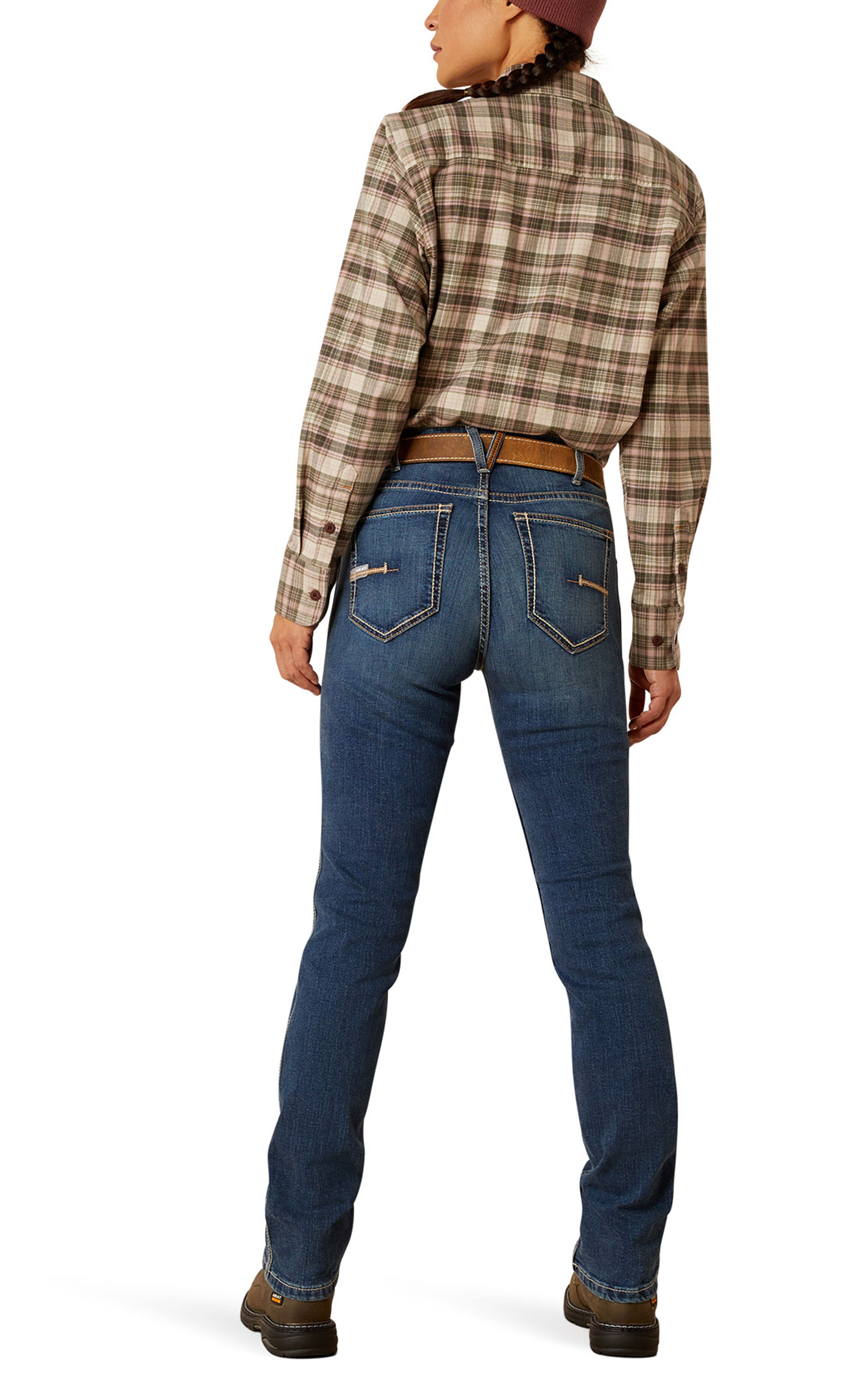 Ariat Rebar Women's DuraStretch Riveter Dark Wash Straight La Jolla Work Jeans - Image 1