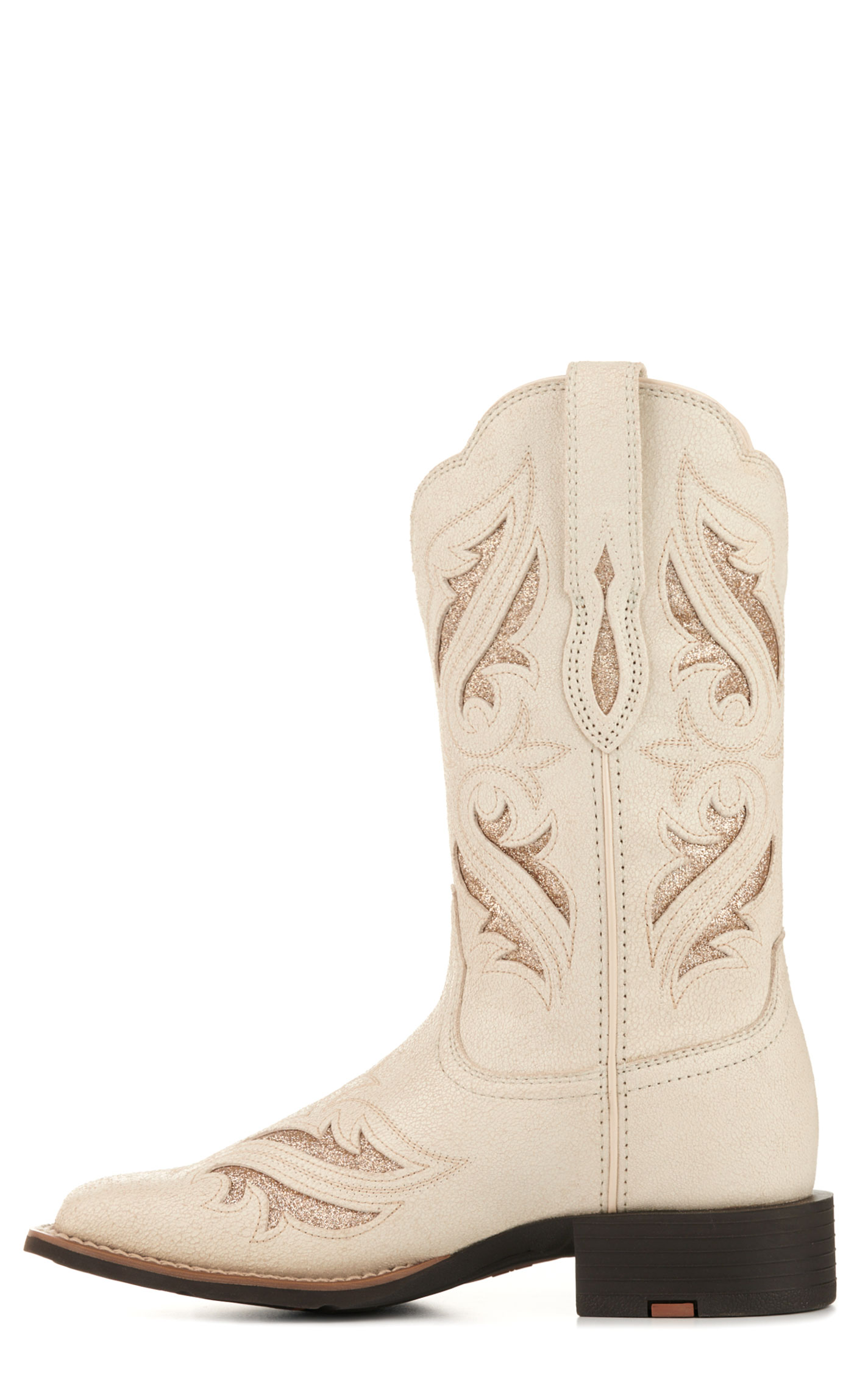 Ariat Women's Round Up Bliss Distressed Ivory with Gold Glitter Wide Square Toe Cowboy Boots - Image 1